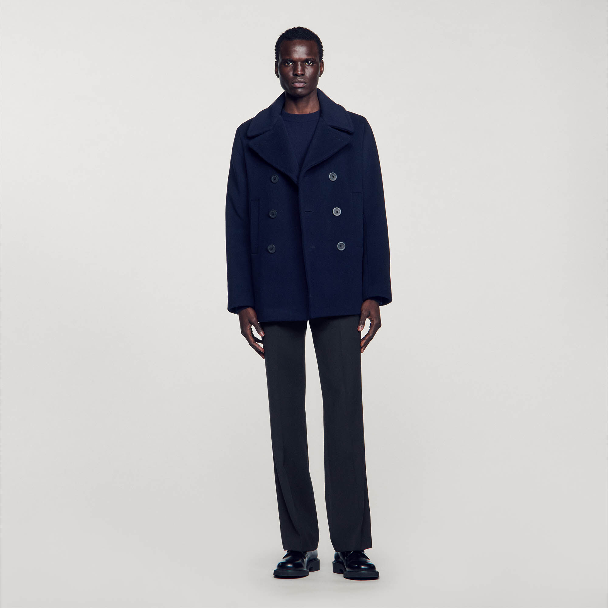 Straight-fit wool-blend coat blue for Men | Sandro Paris