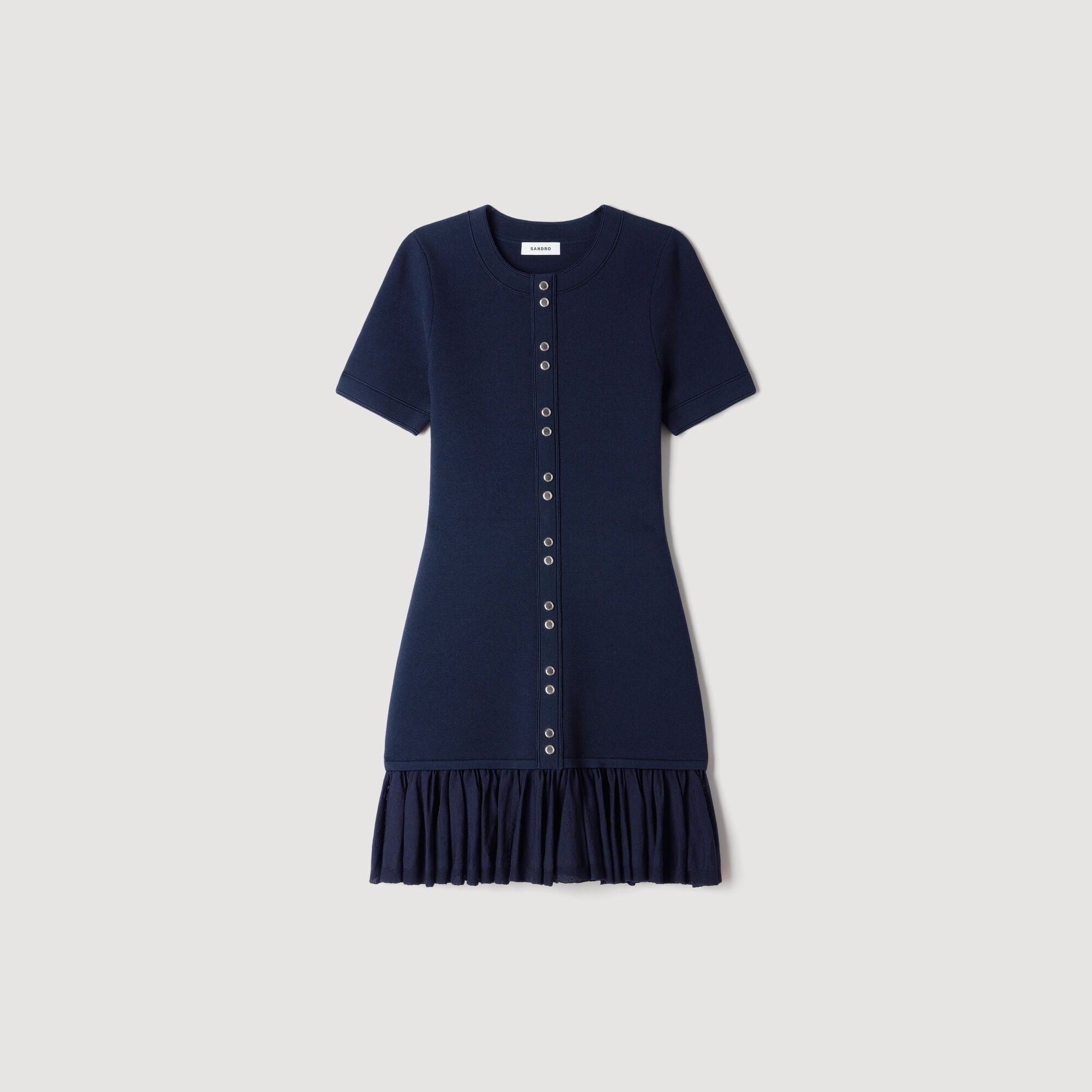 Mini knit dress with ruffles in Midnight Blue for Women | Sandro Paris
