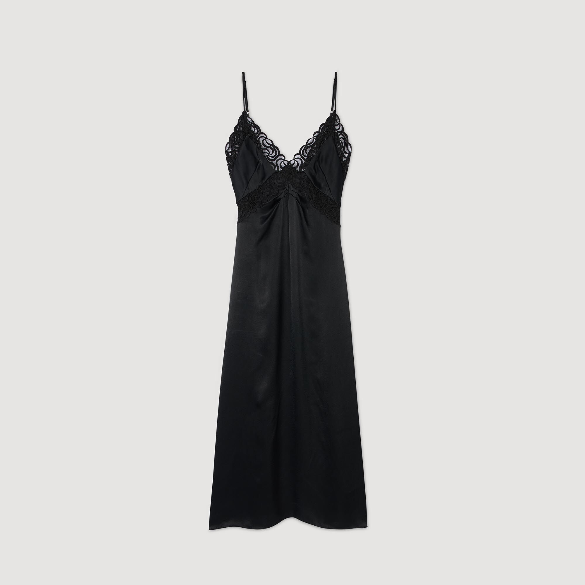 Lace maxi dress black / gray For Women | Sandro Paris