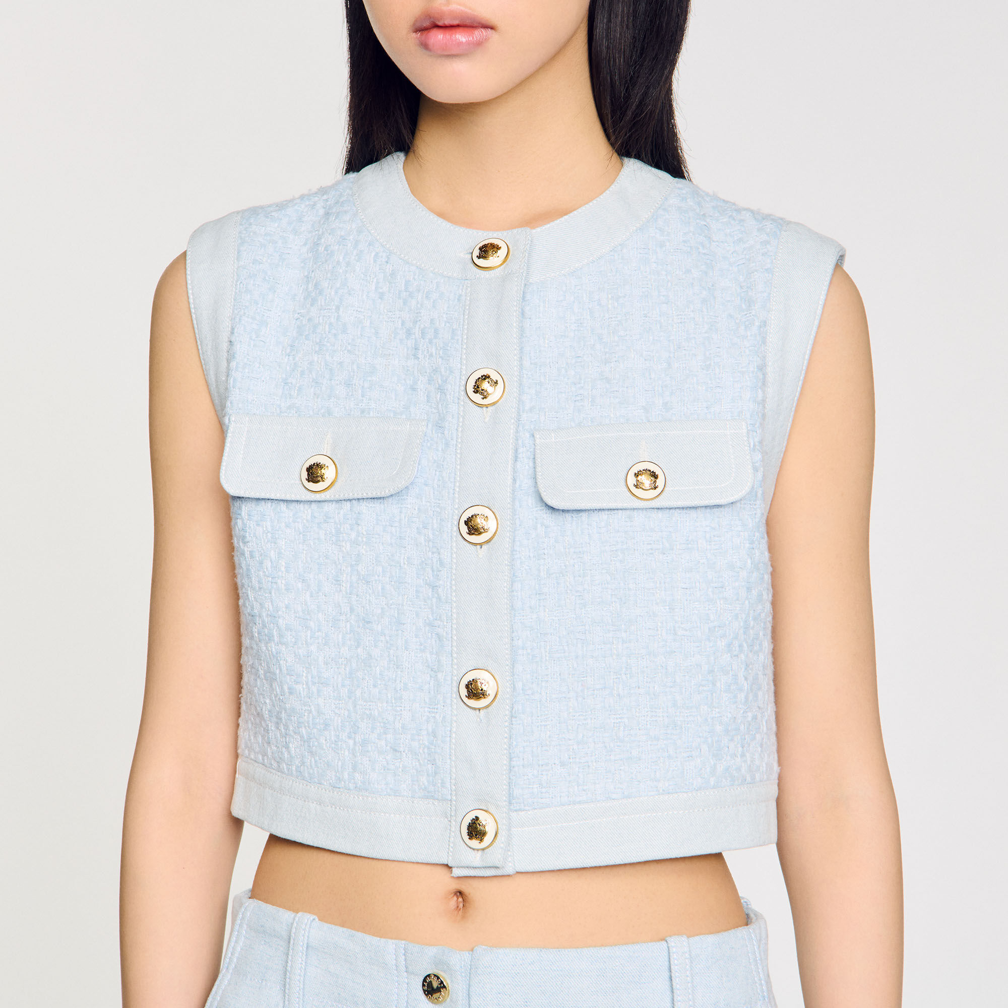 Decorative tweed jacket blue For Women | Sandro Paris