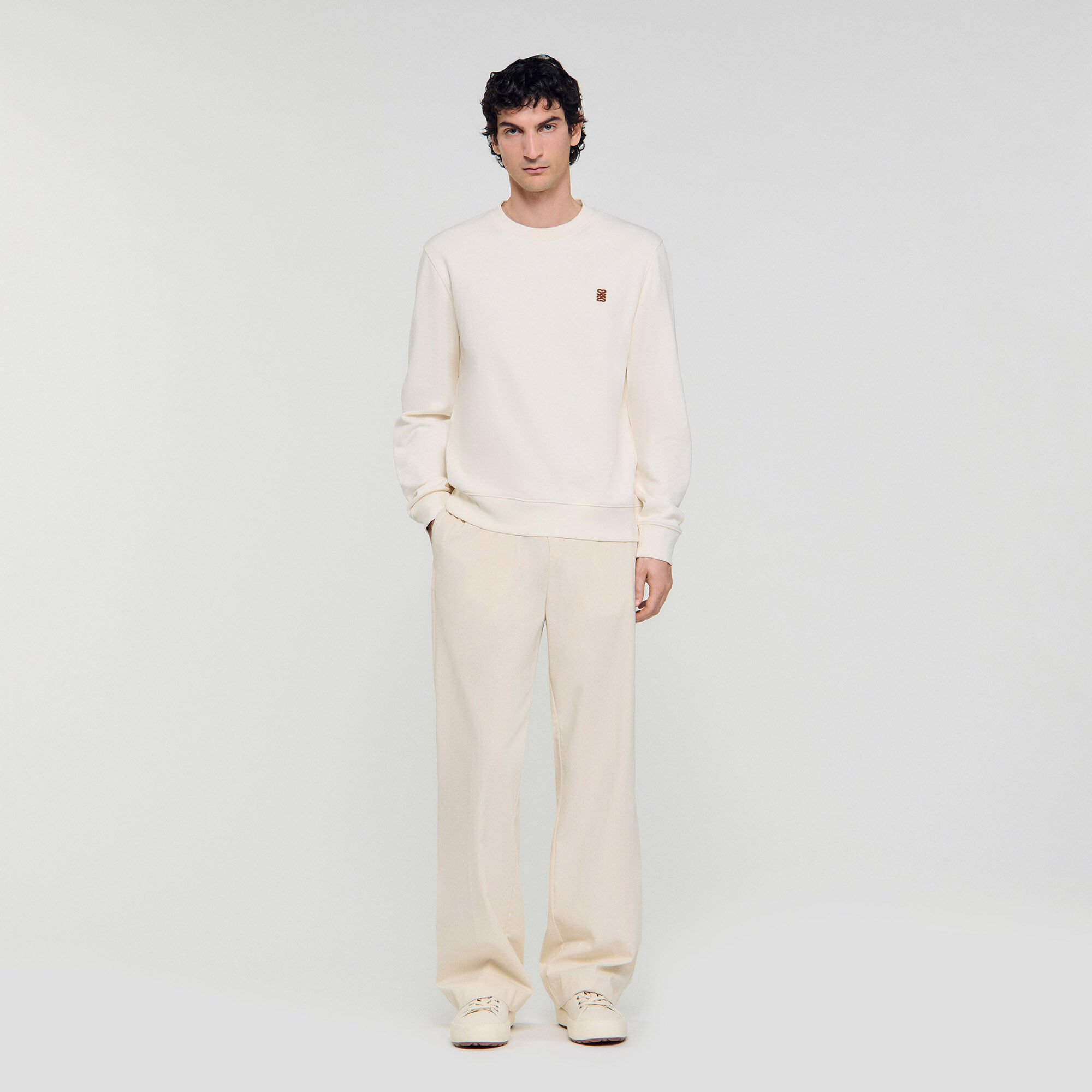 Oversized sweatshirt with leather patch white / beige for Men