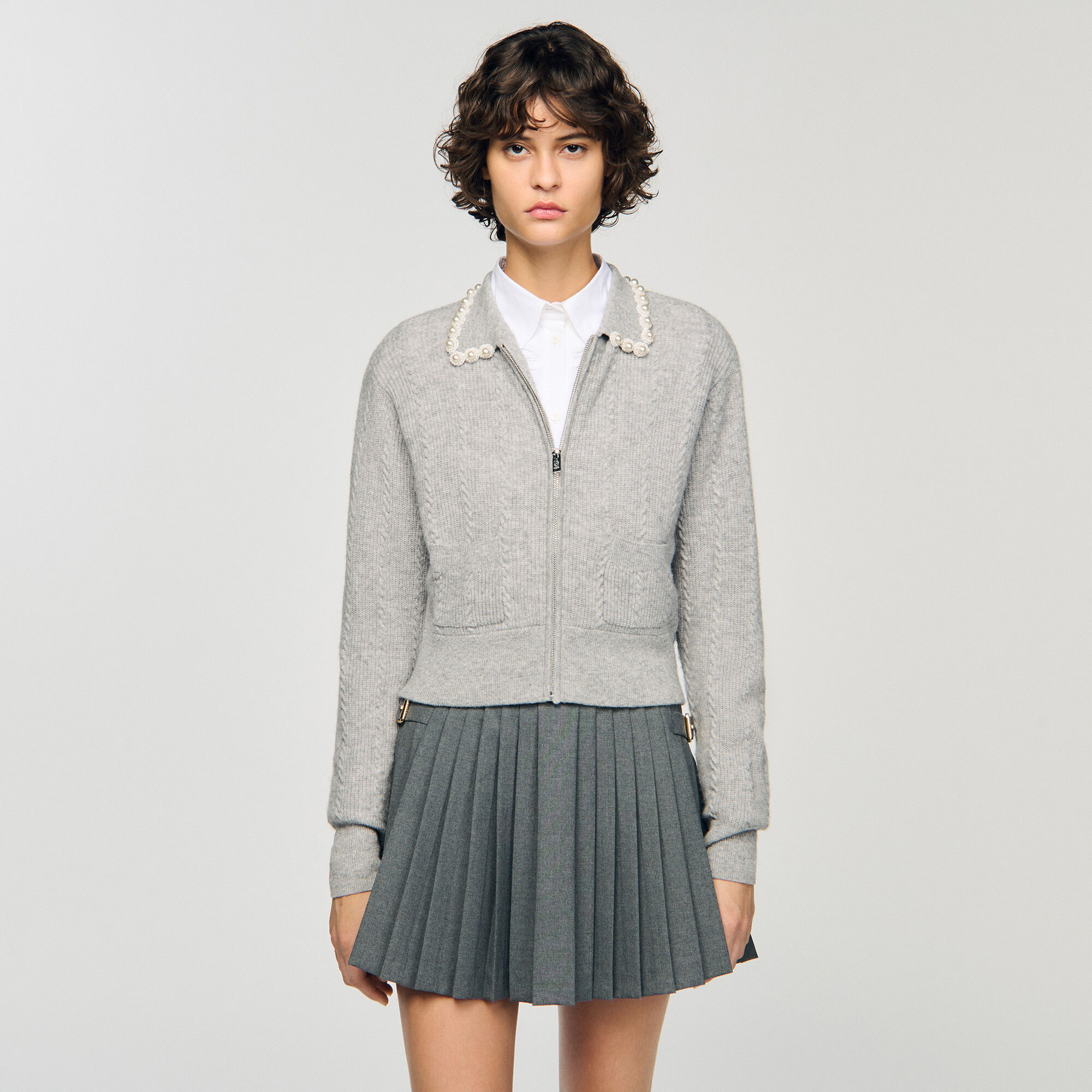 Cardigan with beaded collar