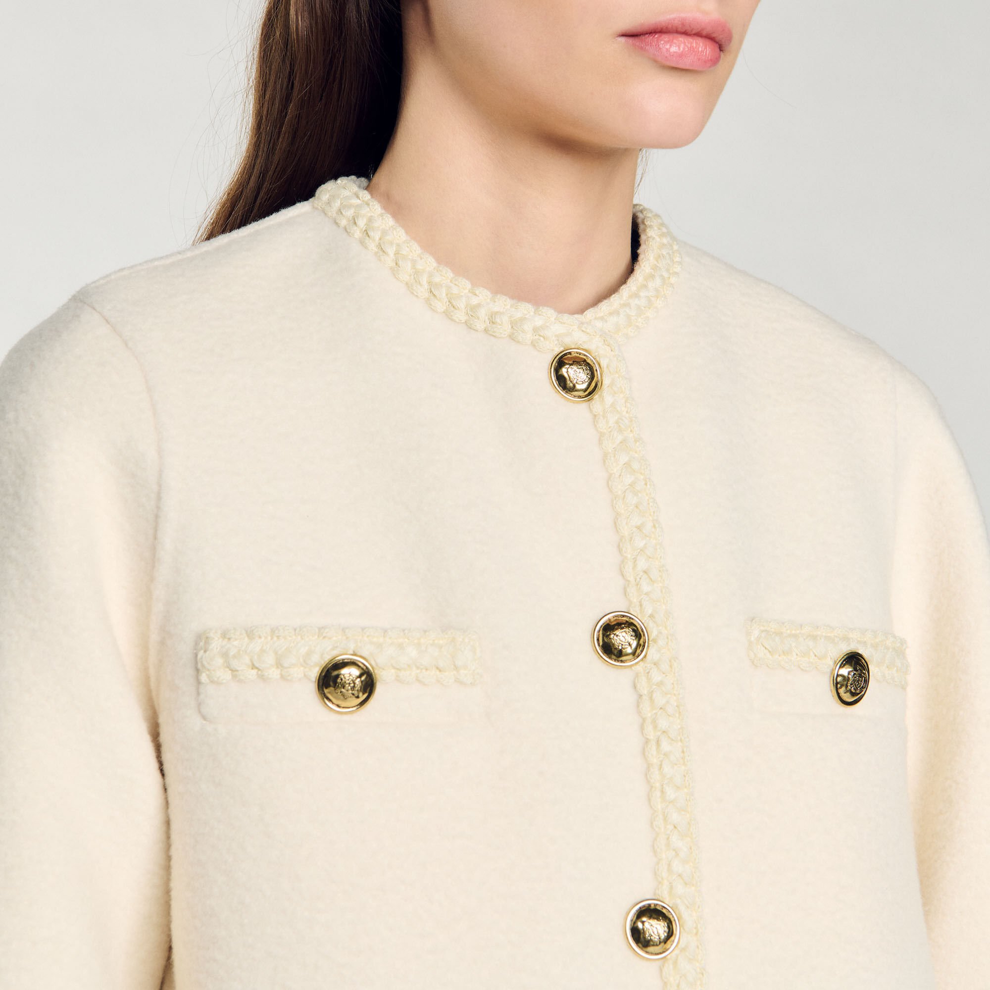 Coat with braided trim