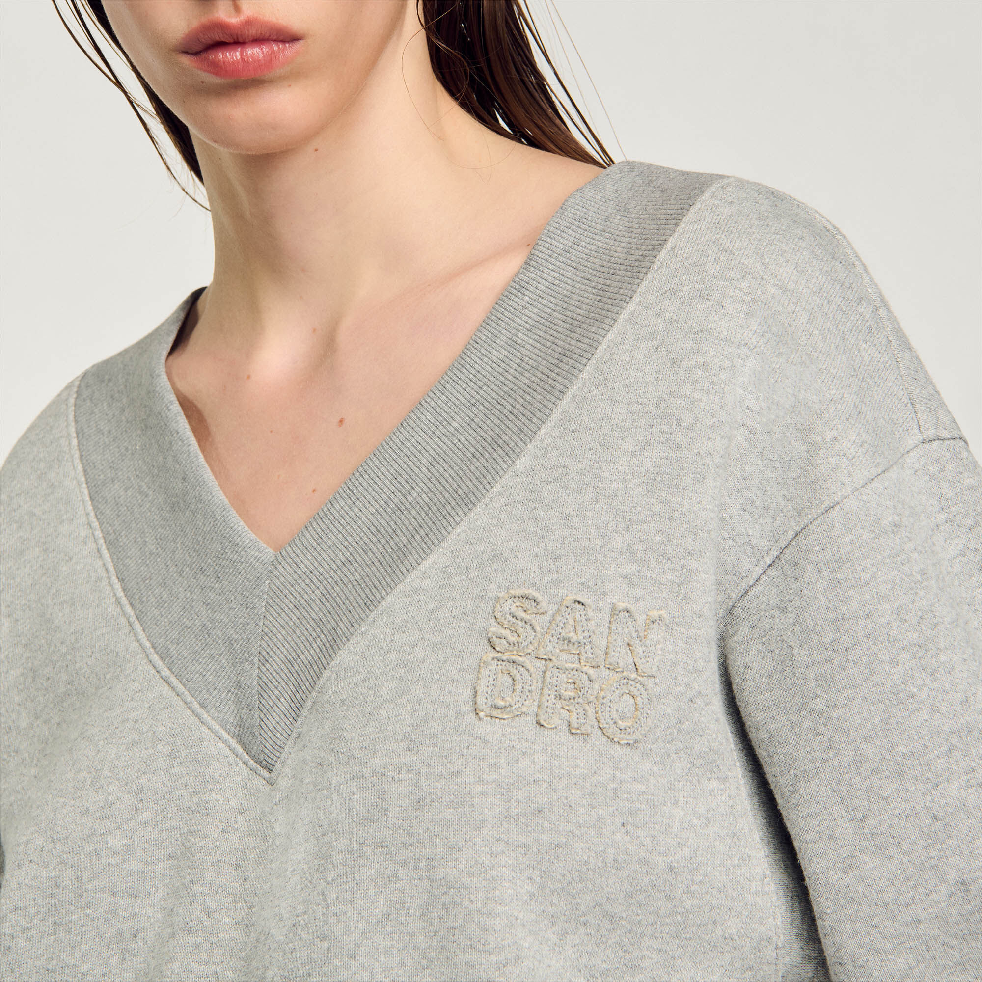 Cropped sweatshirt black / gray For Women | Sandro Paris Cropped sweatshirt black / gray For Women | Sandro Paris