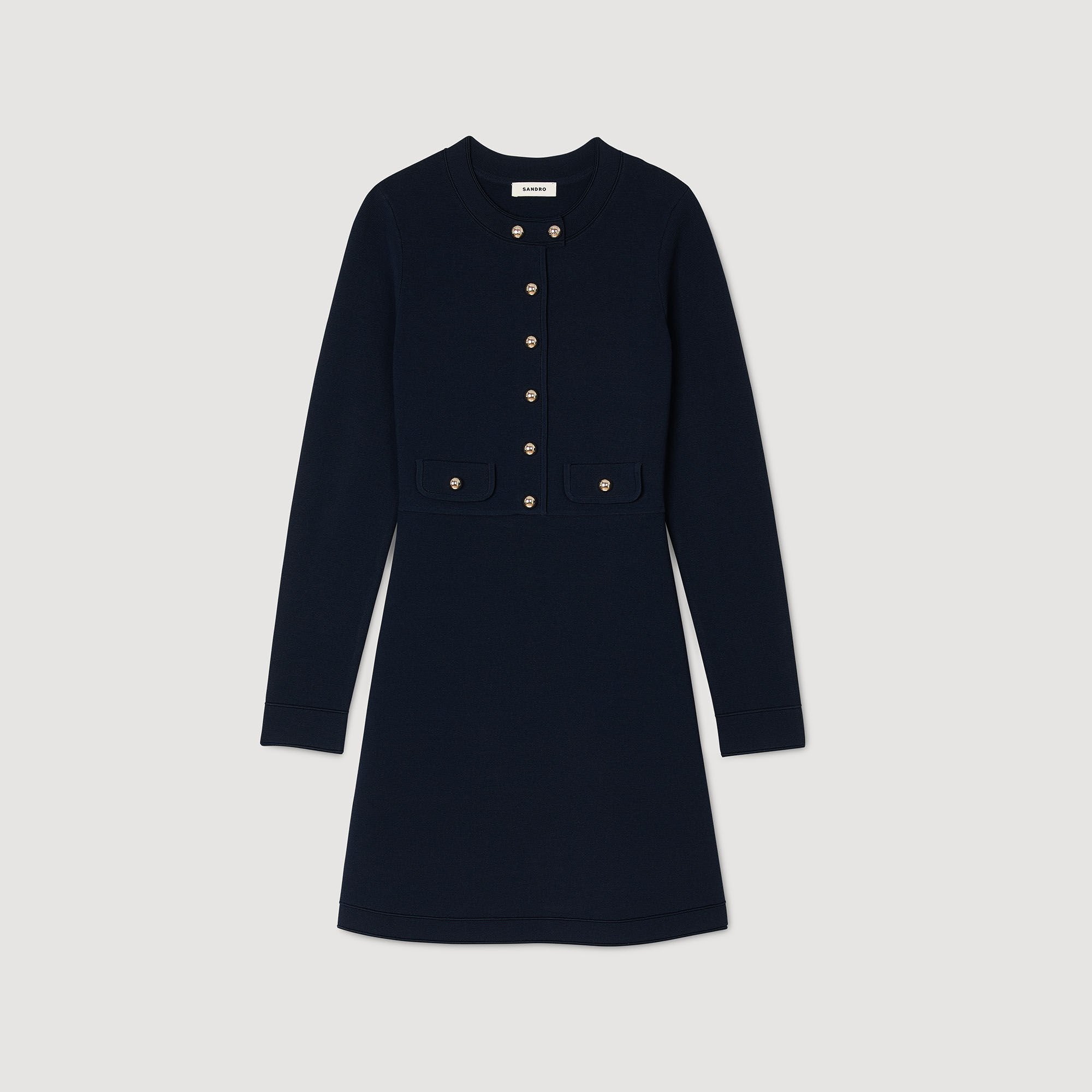 Mini button-up knit dress blue For Women | Sandro Paris