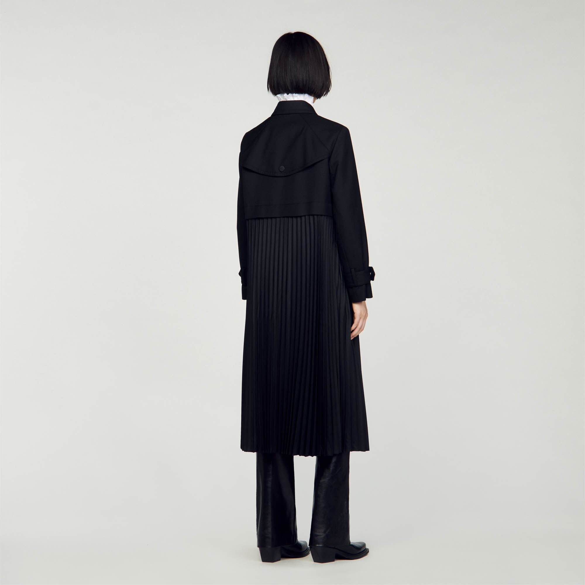 Pleated trench coat black / gray For Women | Sandro Paris
