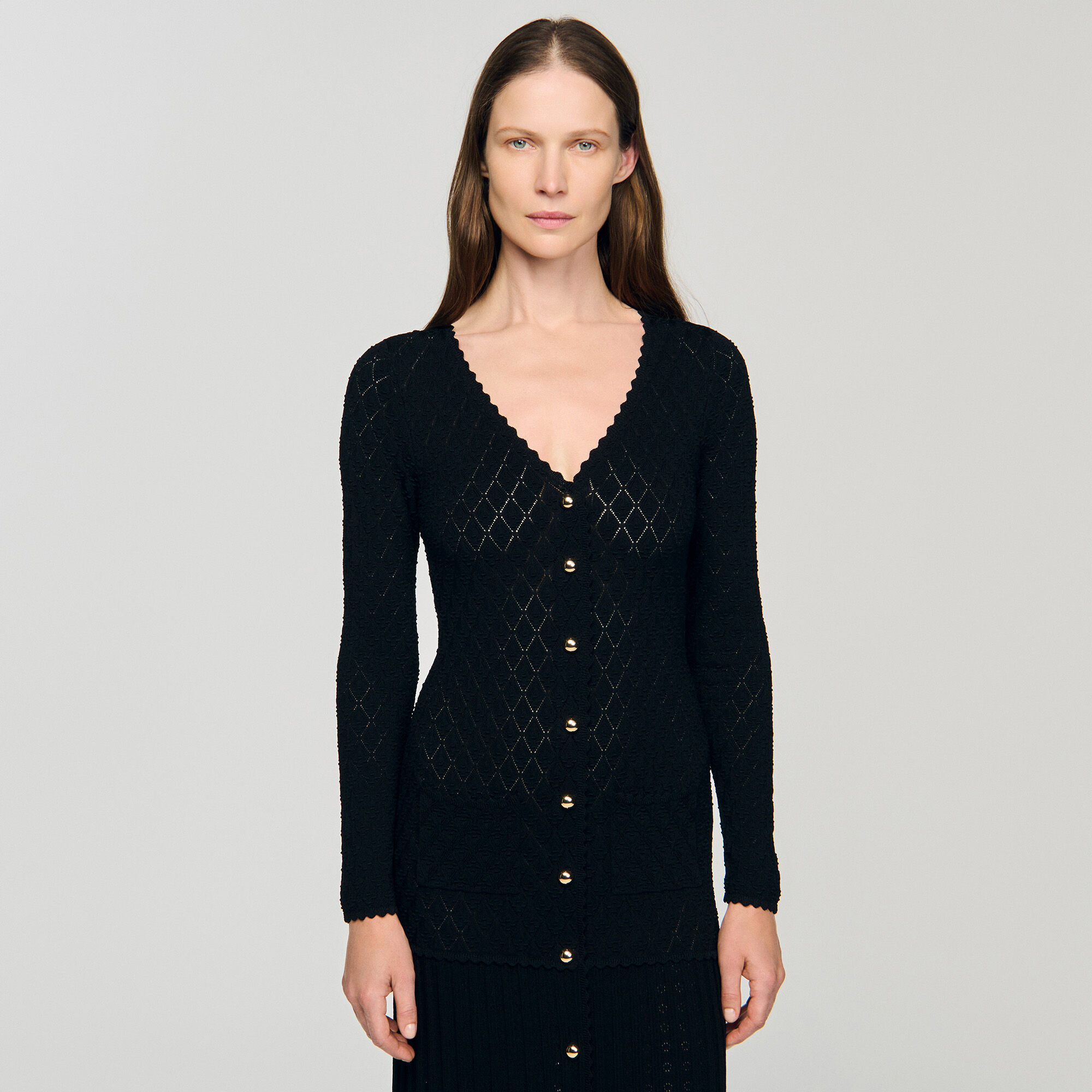 Fancy knit maxi dress black / gray For Women | Sandro Paris