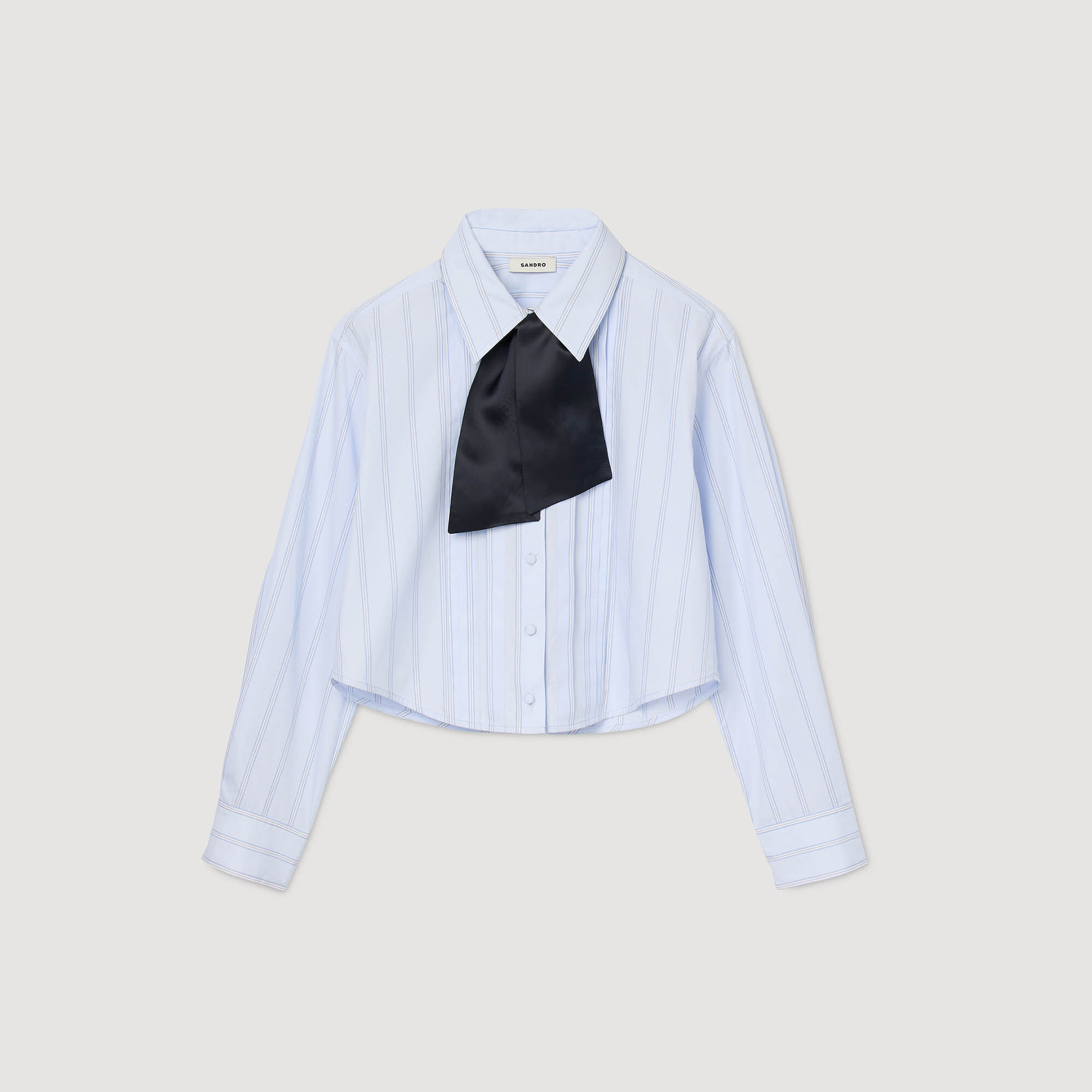 Cropped shirt with removable tie in Sky Blue for Women | Sandro Paris