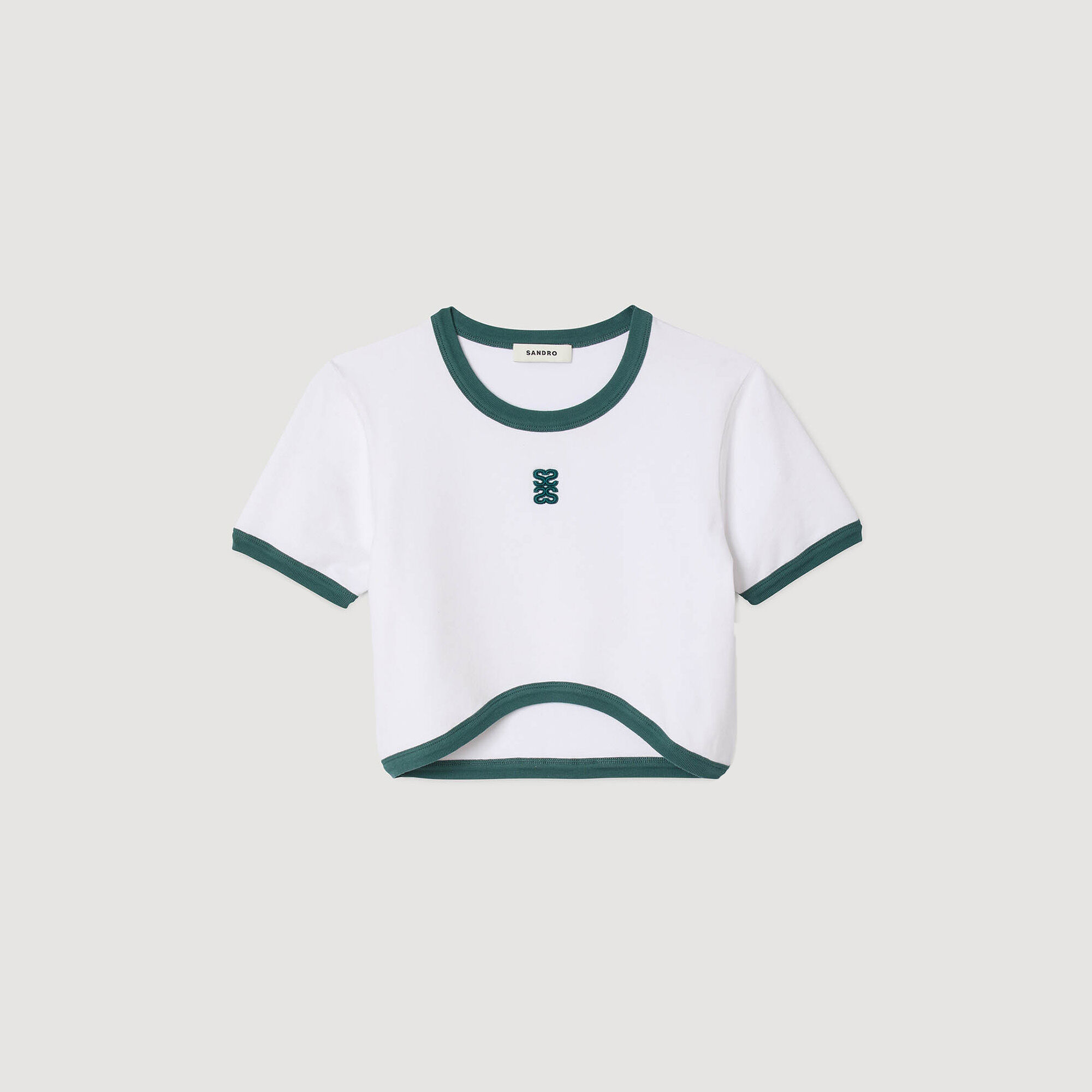 ＊人気＊ SANDRO  ビーズ クロップド Tシャツ SANDRO ビーズ クロップド Tシャツ | ホワイト | FARFETCH JP