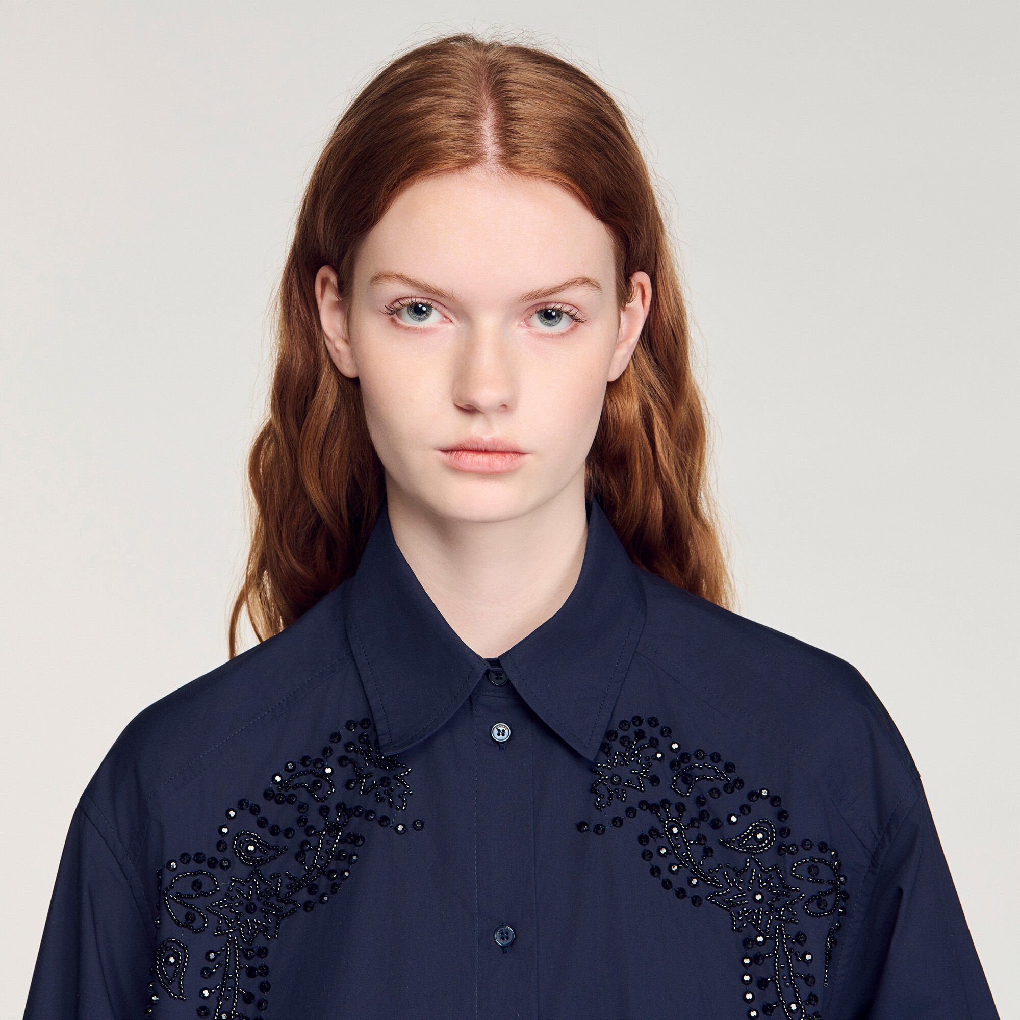 Floral embroidered cotton shirt