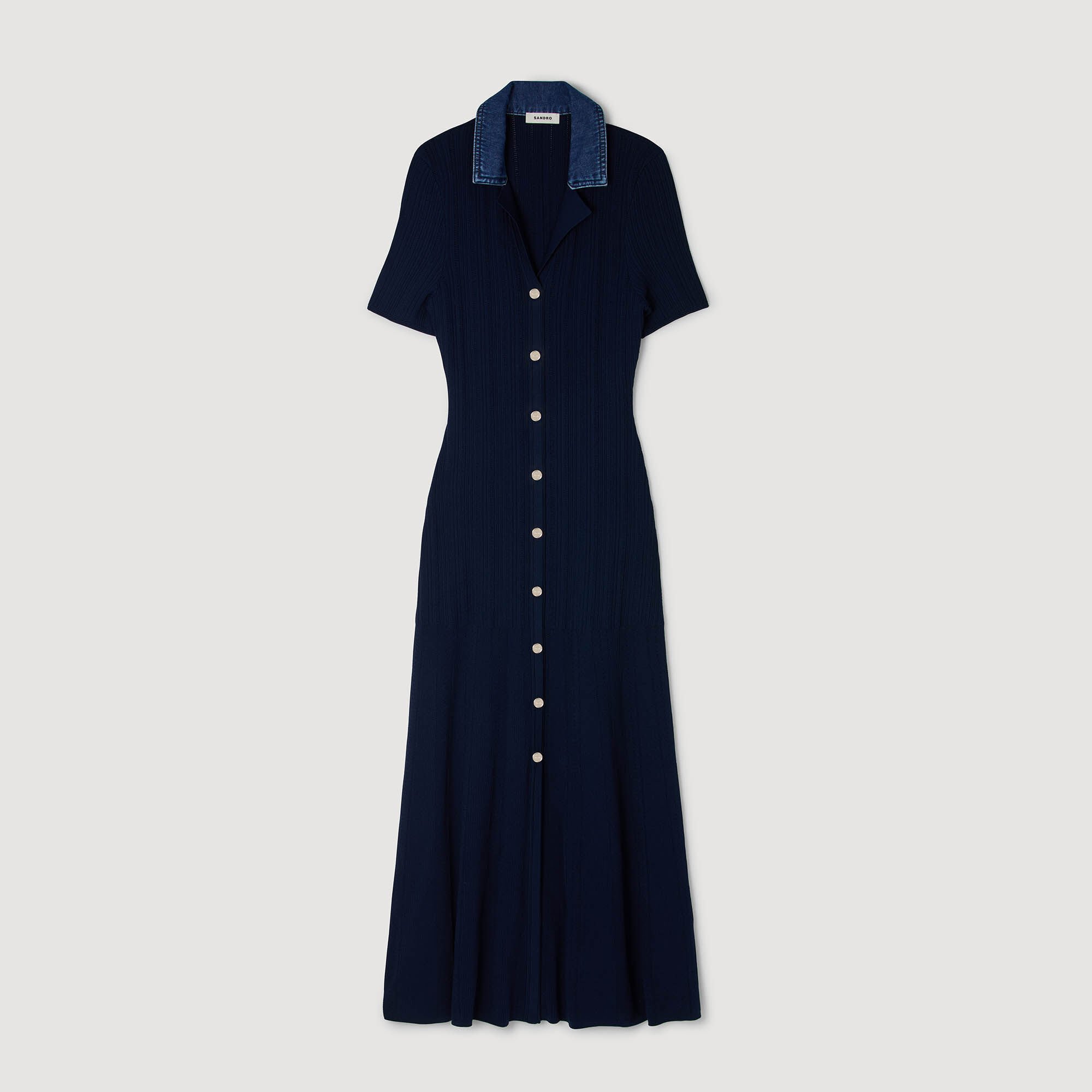 Denim collar knit maxi dress