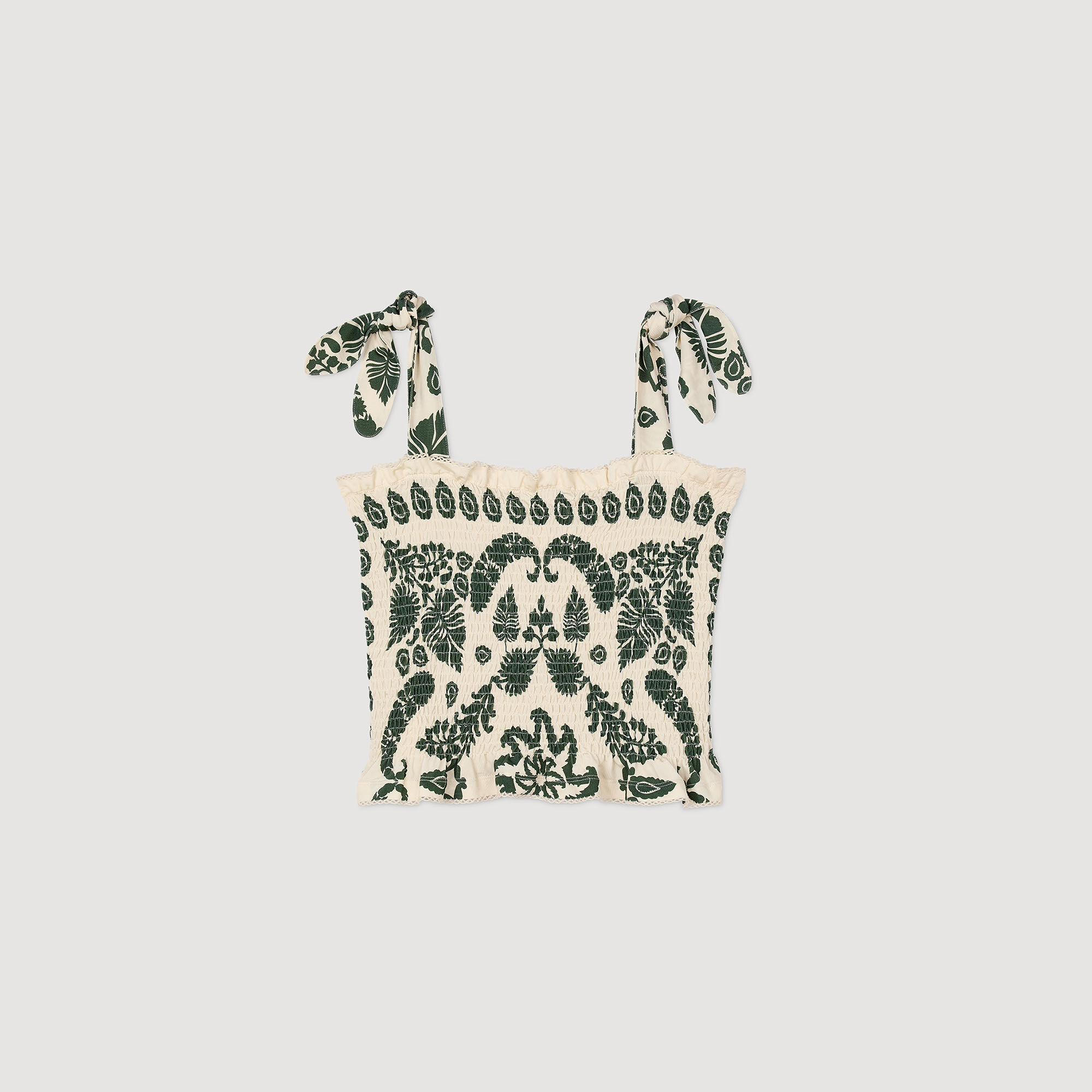 Floral motif smocked top white / beige For Women | Sandro Paris
