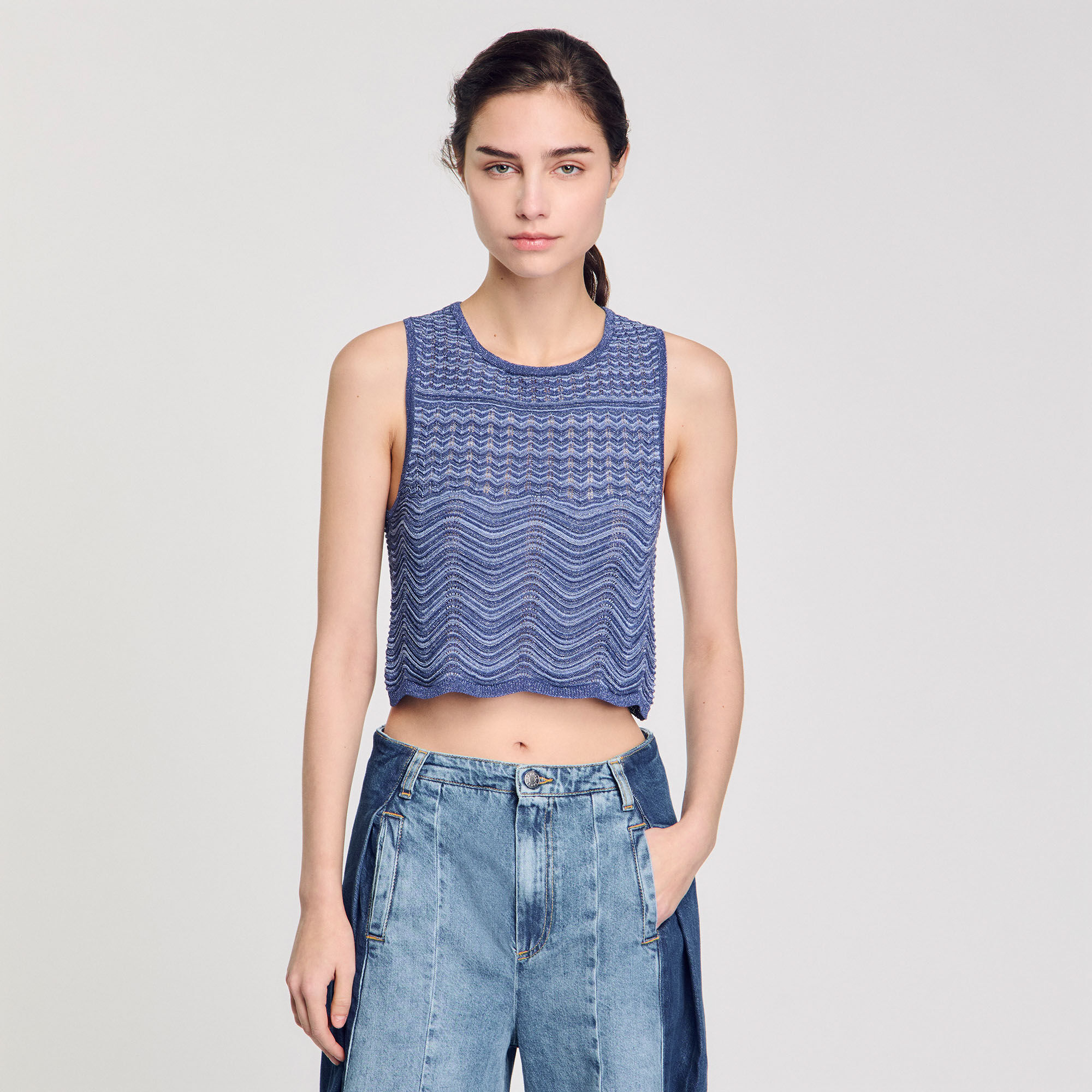 Glitter knit sweater blue For Women | Sandro Paris