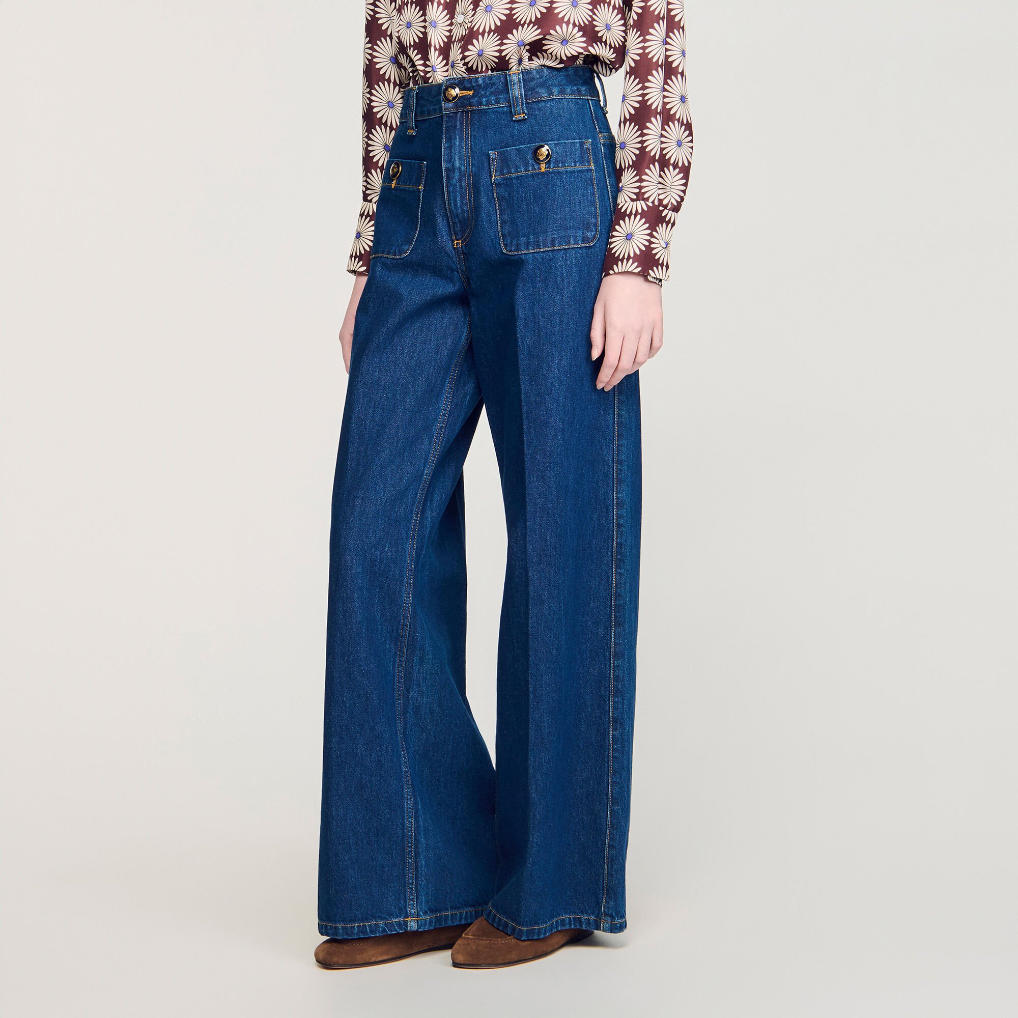 Raw straight patch pocket jeans