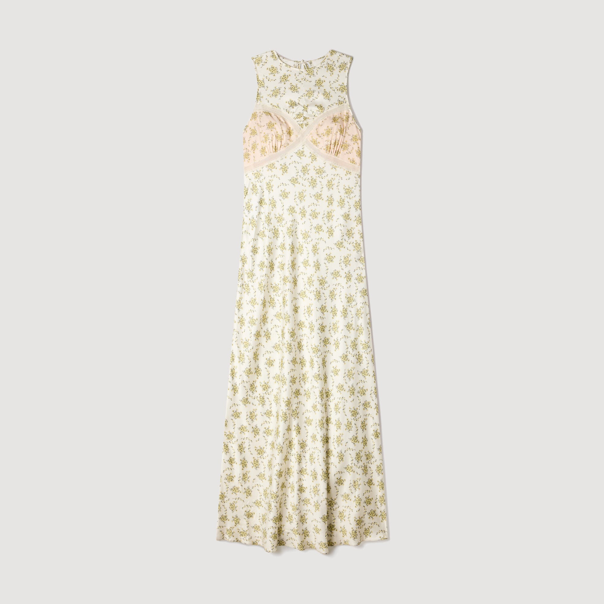 Flower print maxi dress in Olive / Ecru for Women | Sandro Paris