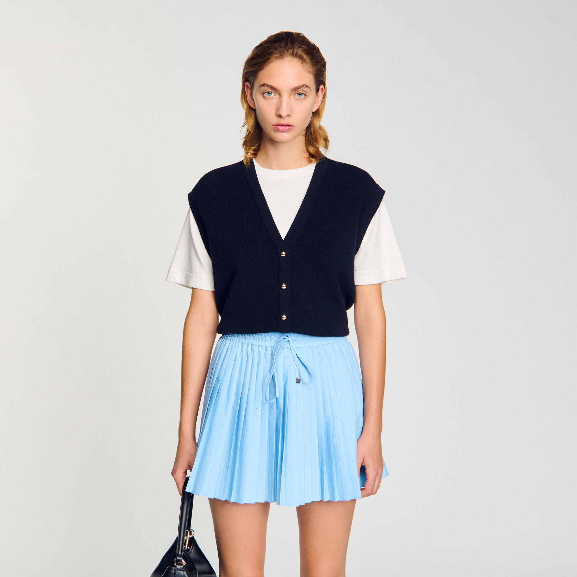 Two-tone wool and cashmere sweater blue For Women | Sandro Paris
