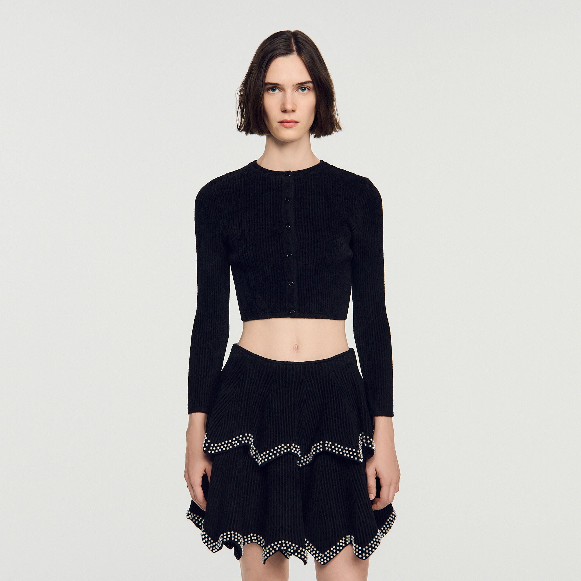Velvet knit cropped cardigan - Women | Sandro