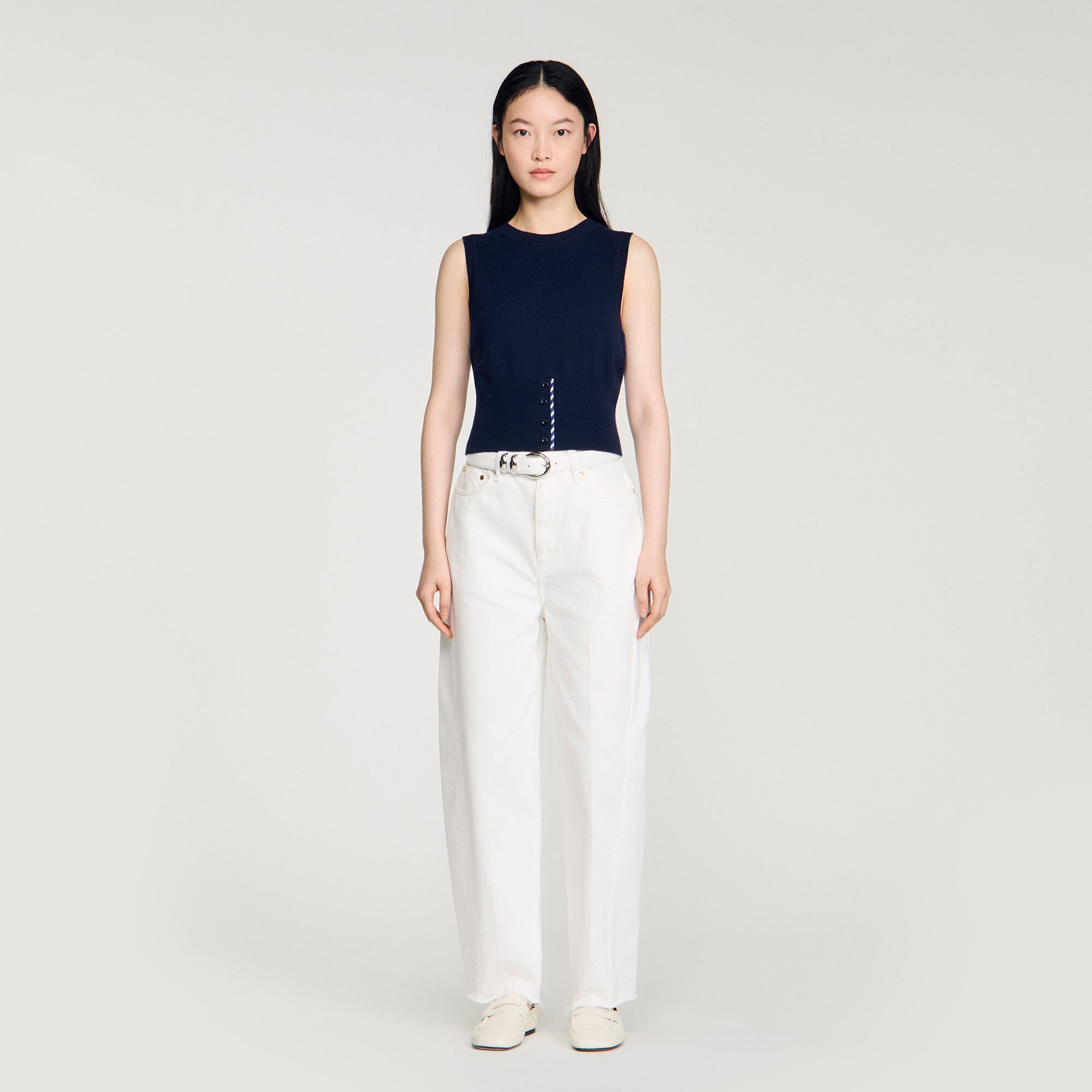 Cropped striped wool-cashmere sweater