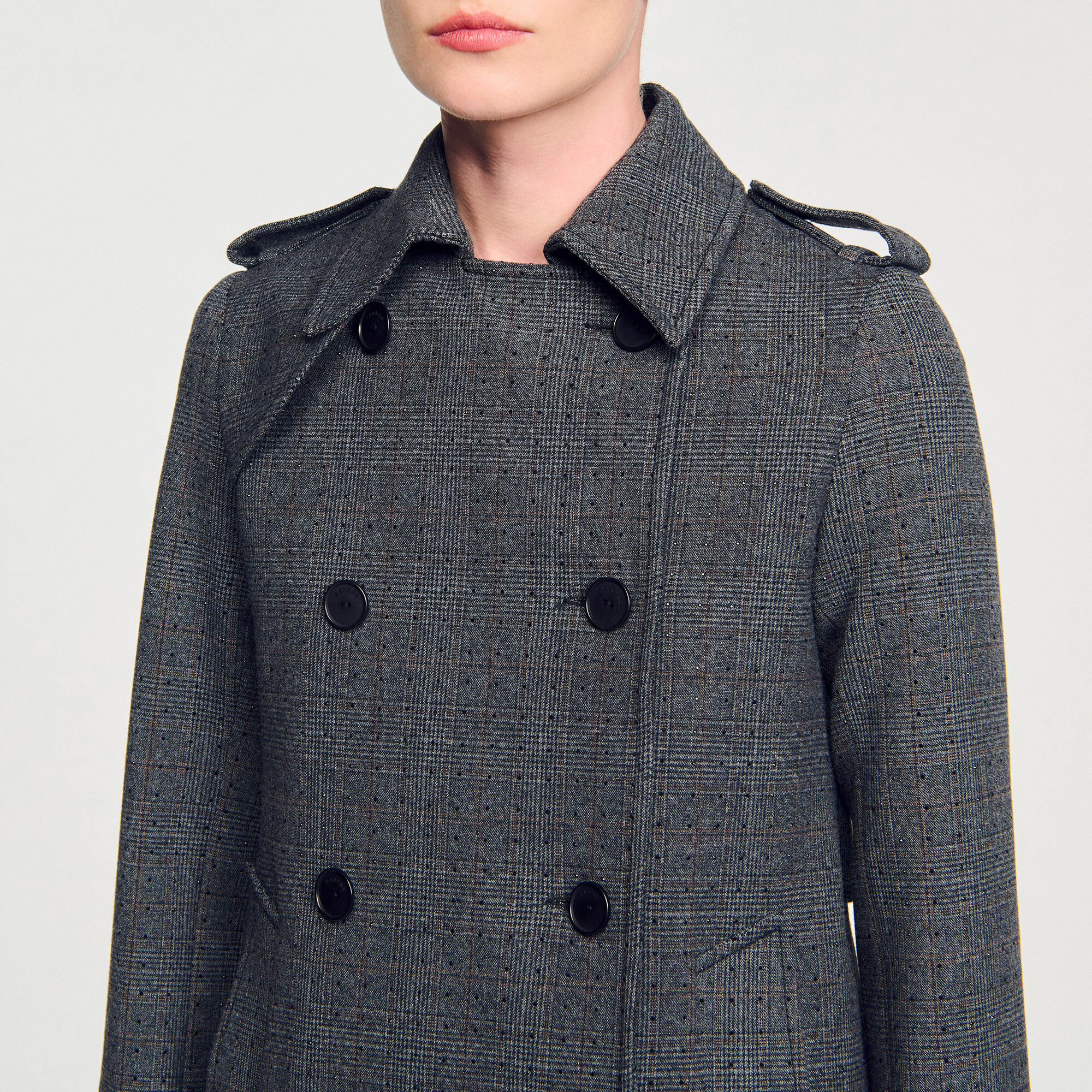 Rhinestone trench coat black / gray For Women | Sandro Paris