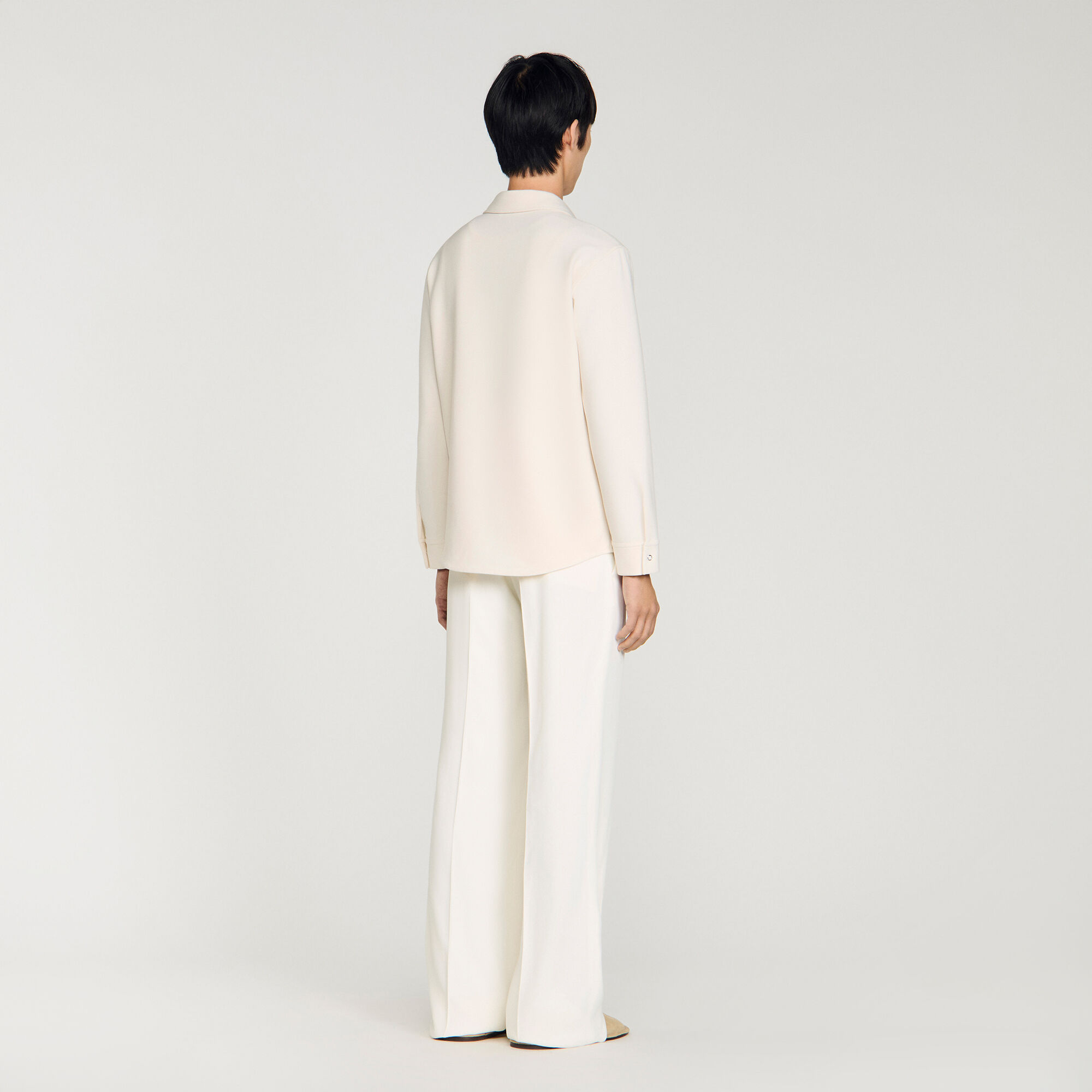 Long-sleeved jersey shirt in Ecru for Men | Sandro Paris