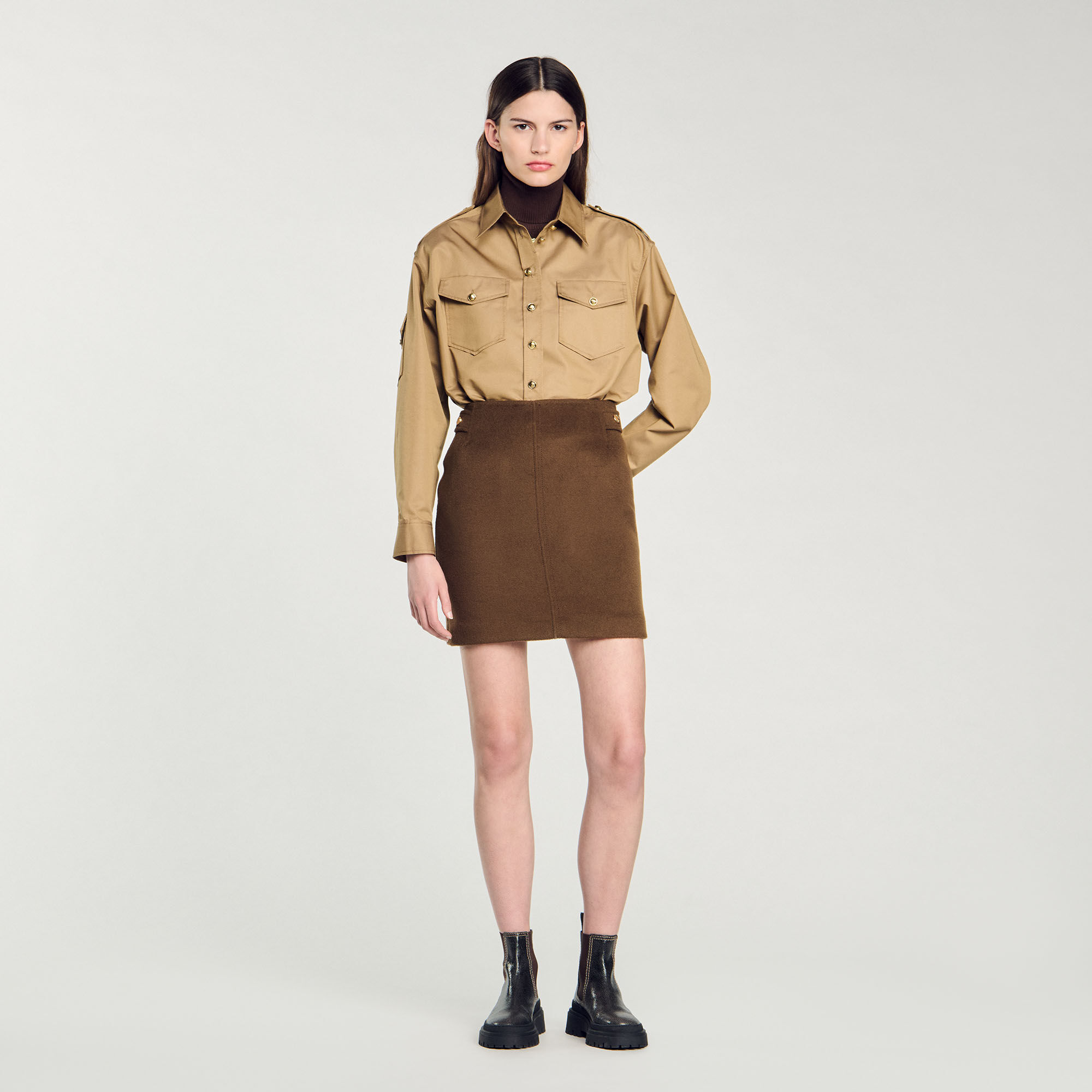 Double faced short wool skirt
