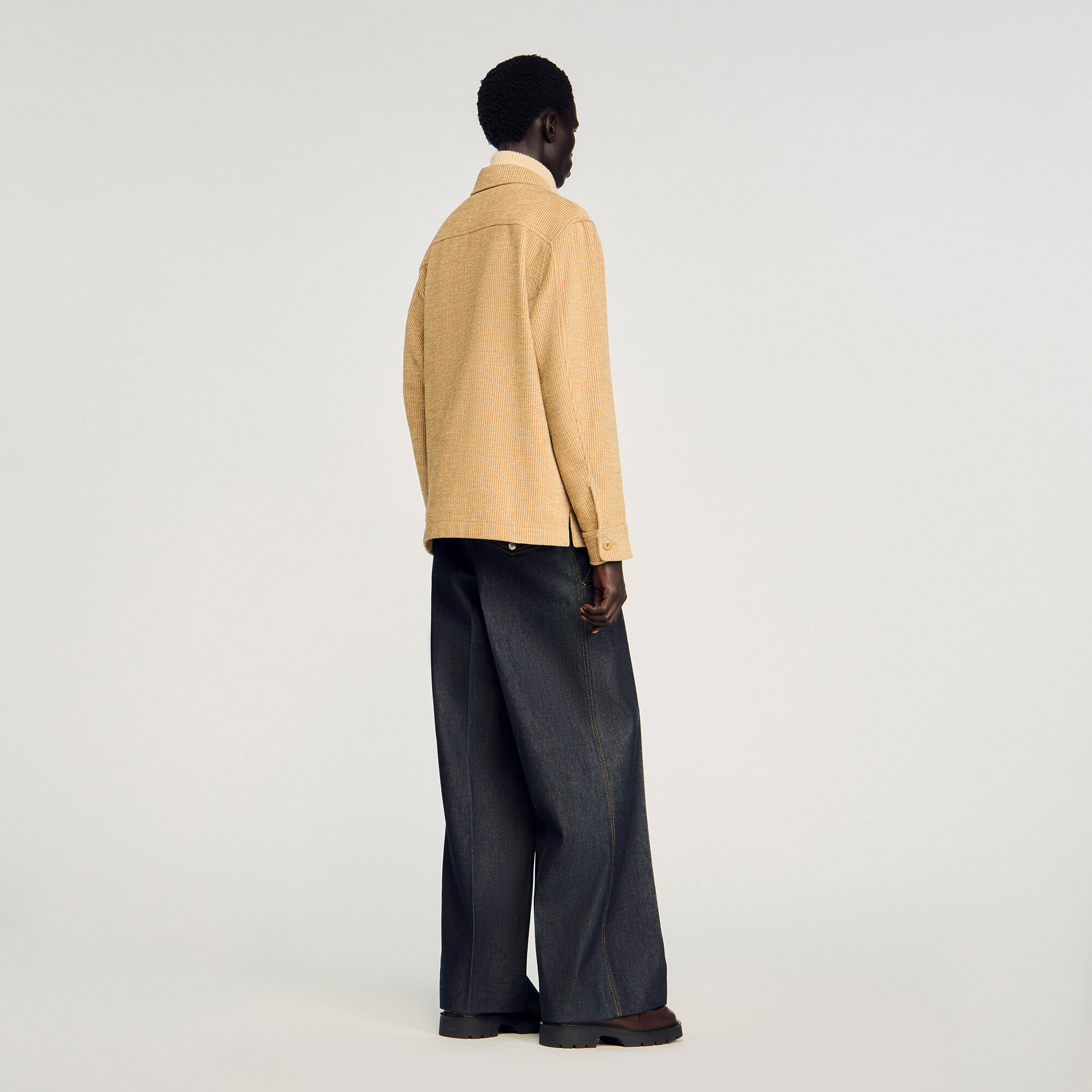 Corduroy zip-up overshirt in Camel for Men | Sandro Paris