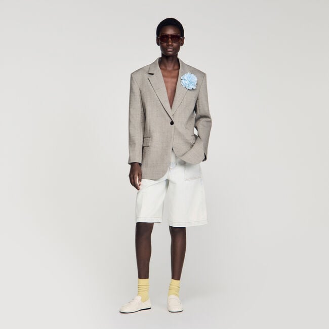 Checked wool jacket with brooch