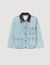 Denim jacket with leather collar