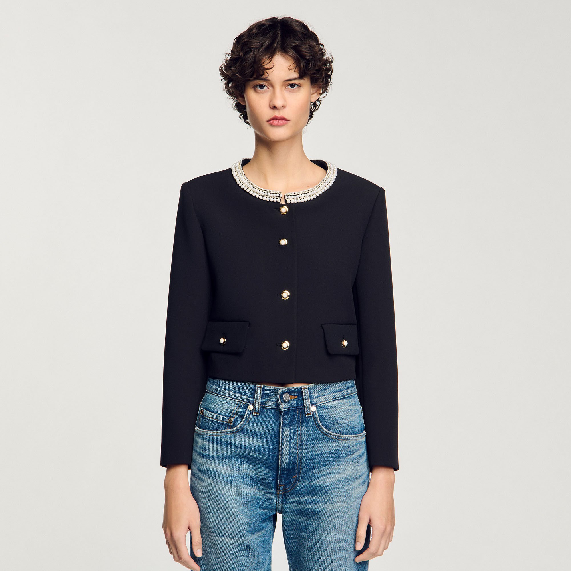 Jacket with beaded collar