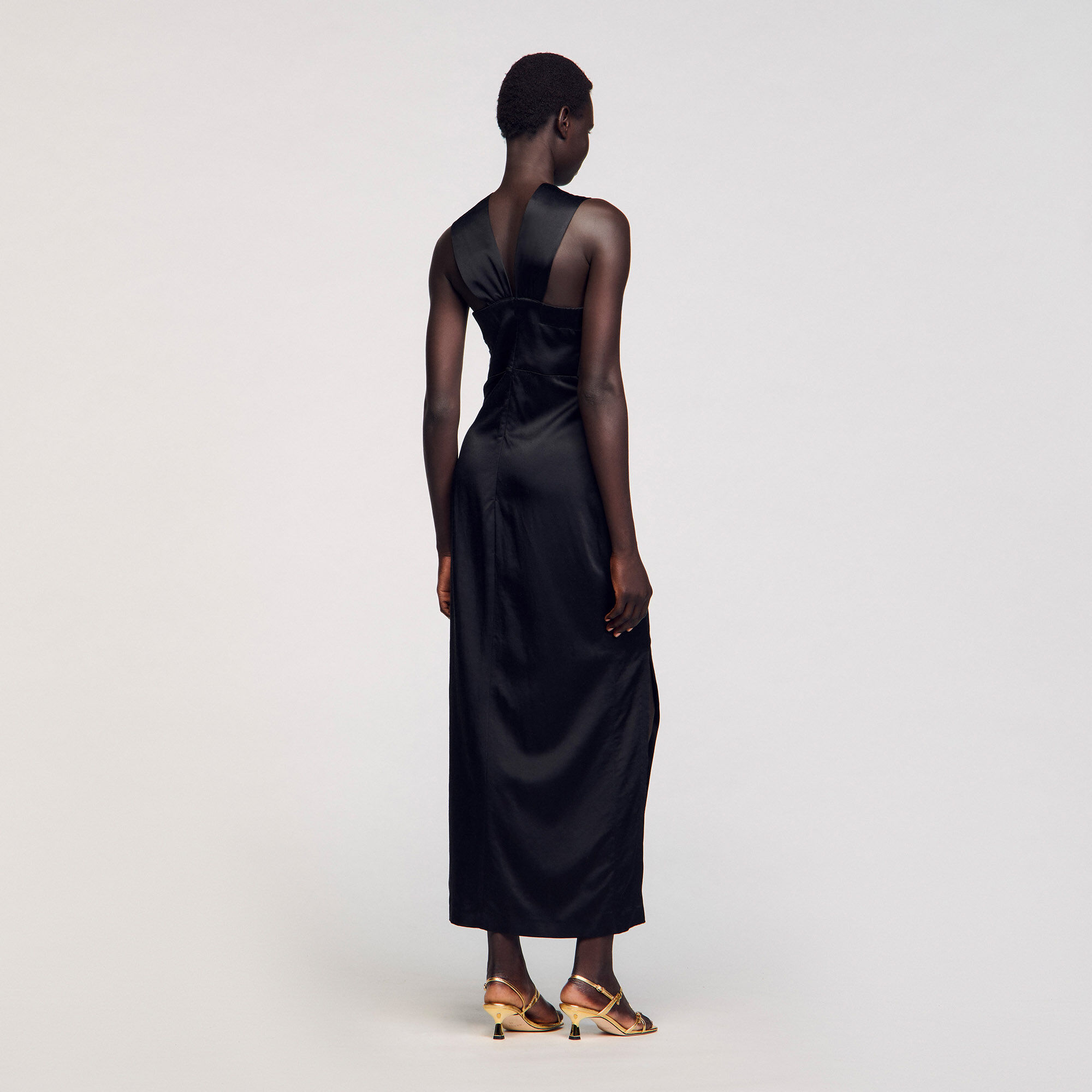 Slit satin-effect maxi dress