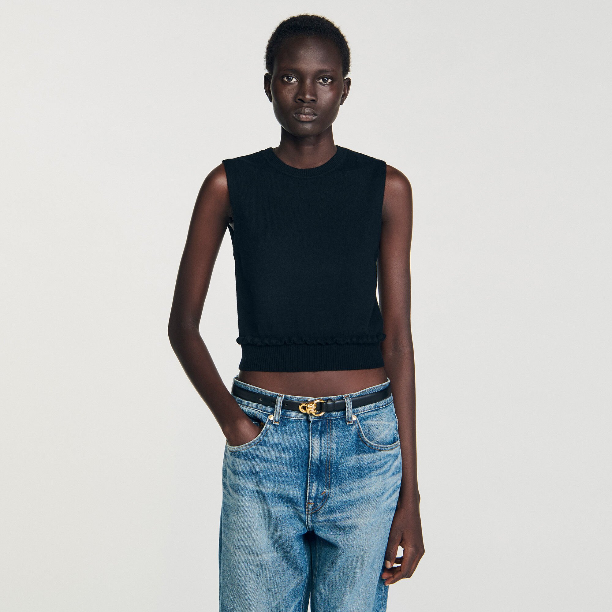 Ruffled cropped sweater
