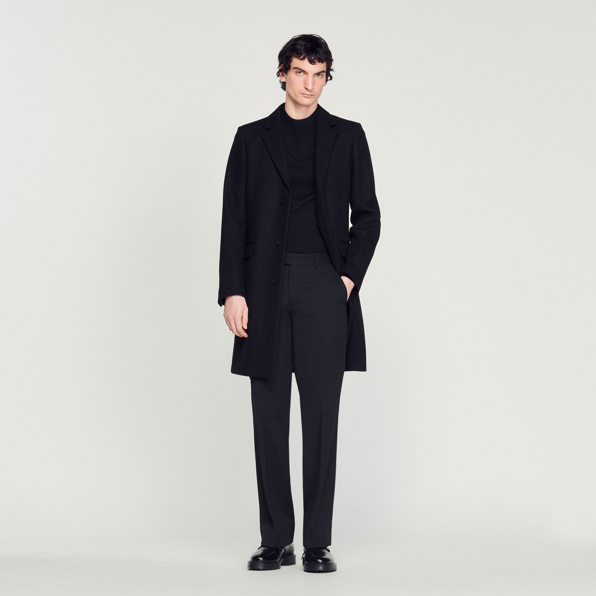Wool and cashmere coat black gray for Men Sandro Paris