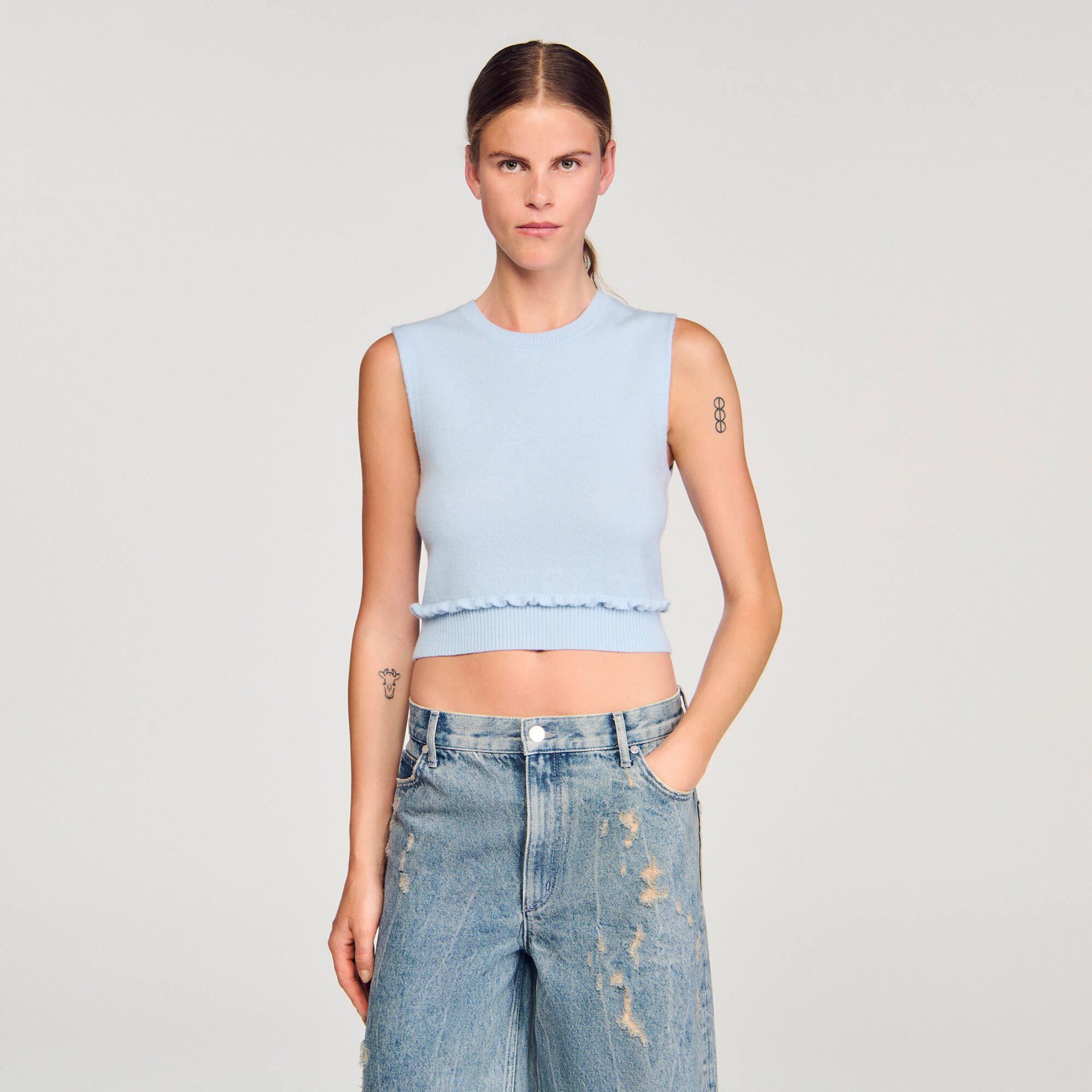 Ruffled cropped sweater