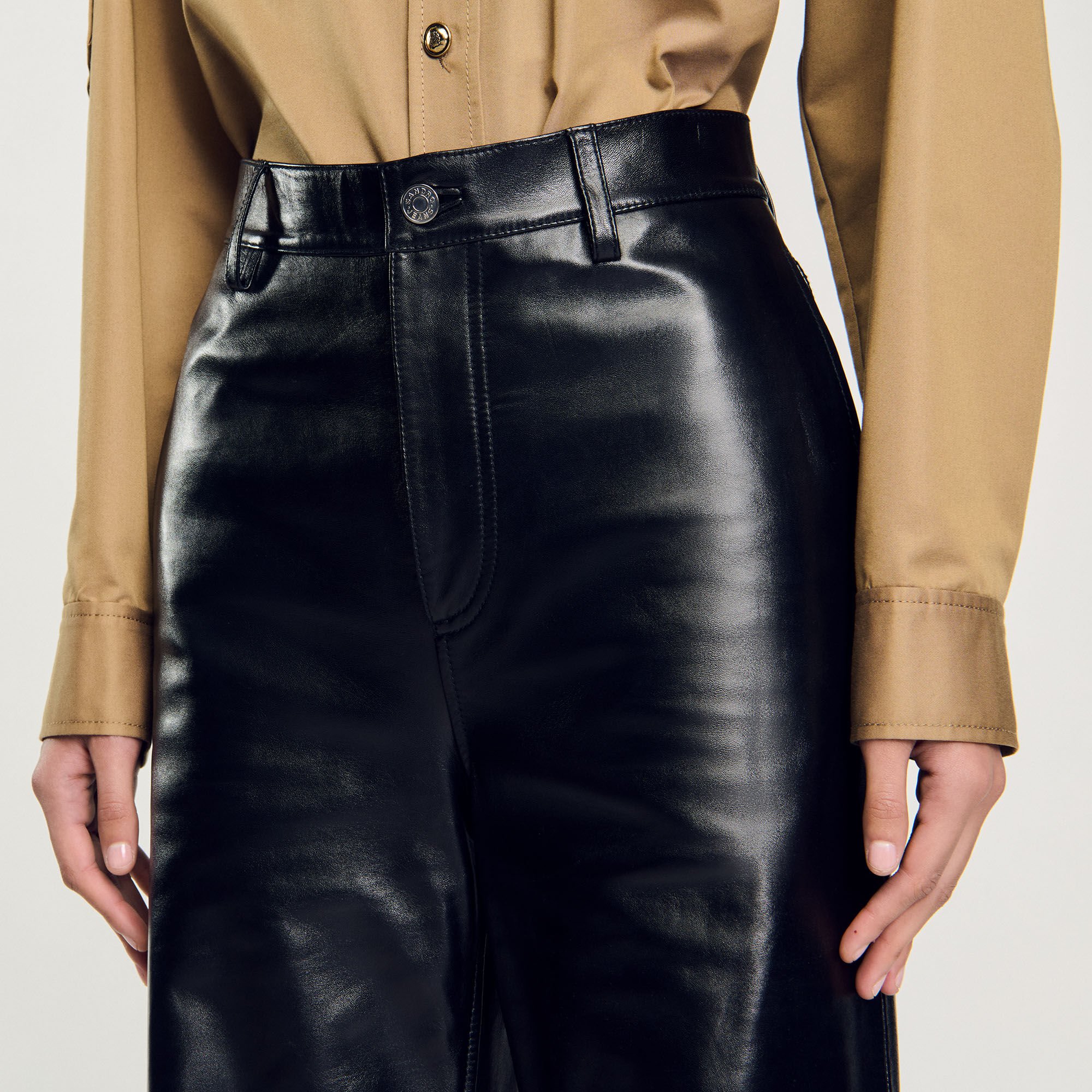 Flared leather trousers