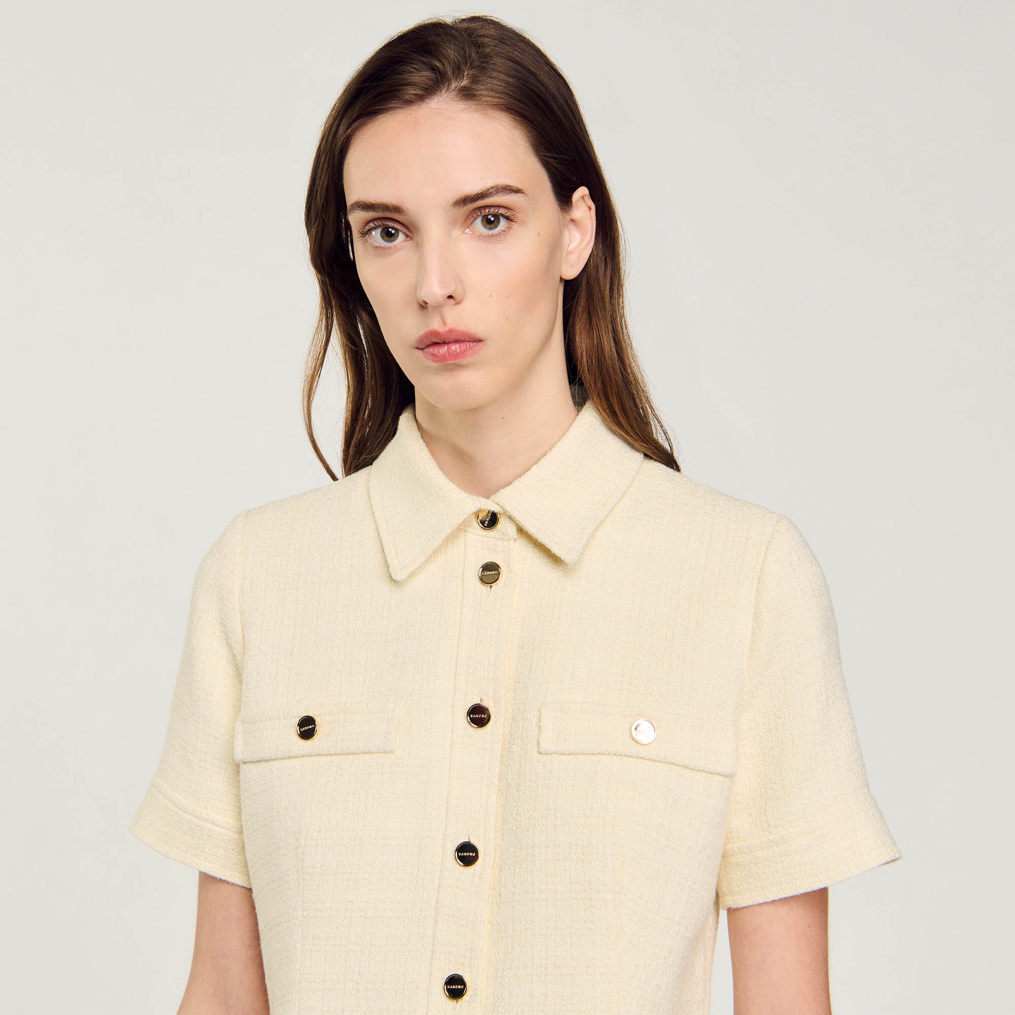 Short tweed dress white / beige For Women | Sandro Paris