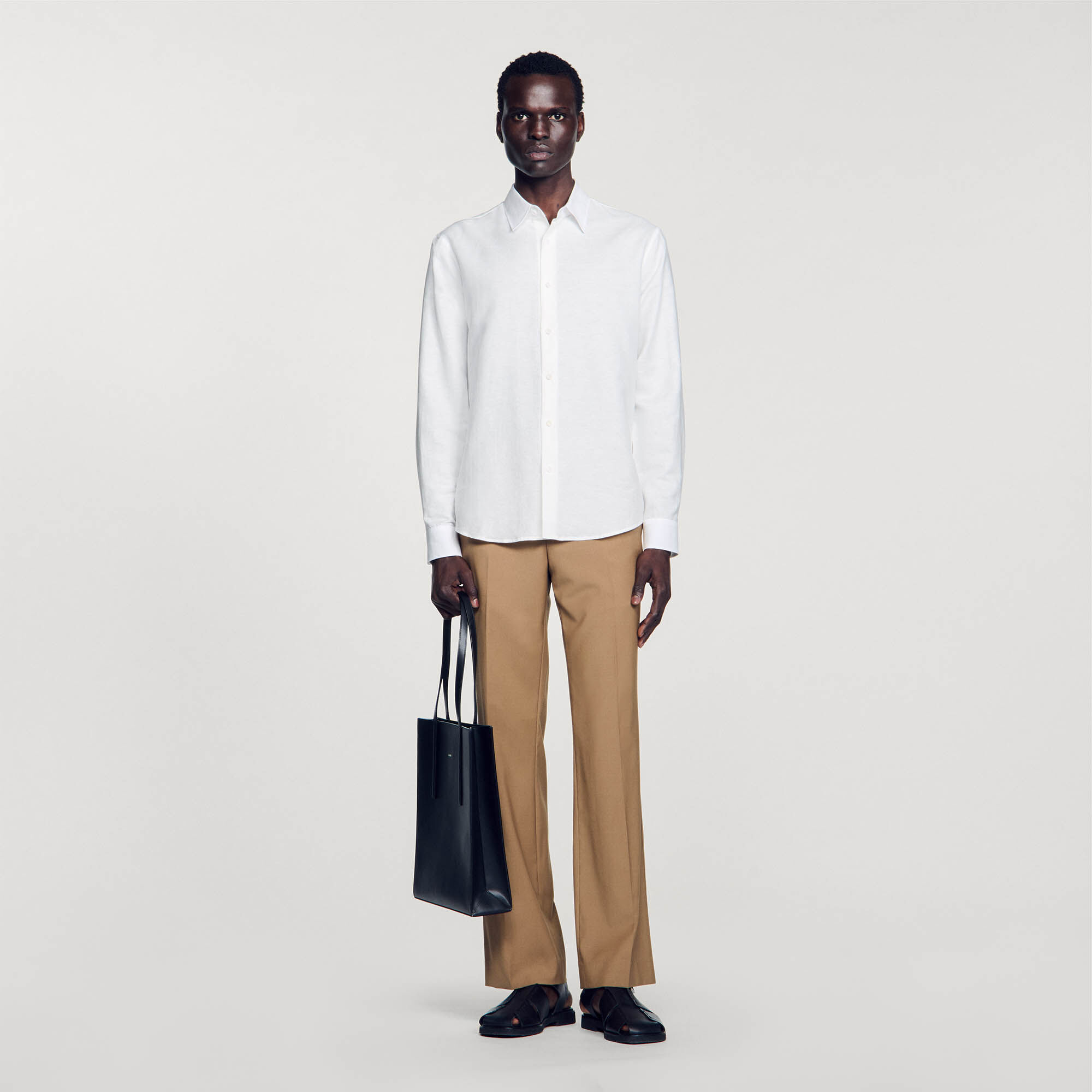 Cotton and linen shirt white / beige for Men | Sandro Paris
