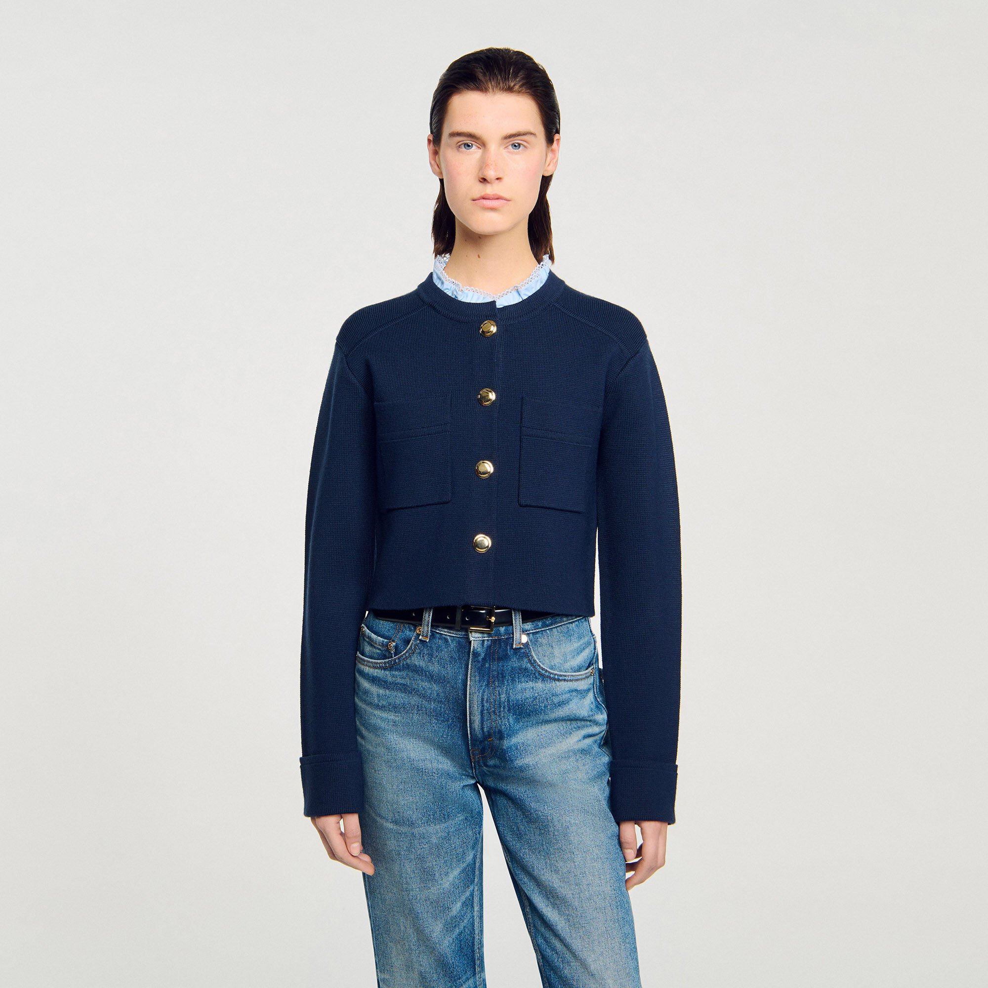 Cardigan with ruffle collar