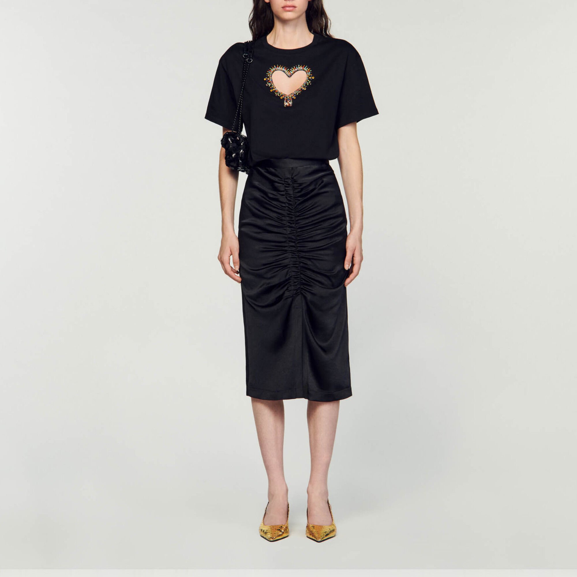 Heart T-shirt black / gray For Women | Sandro Paris