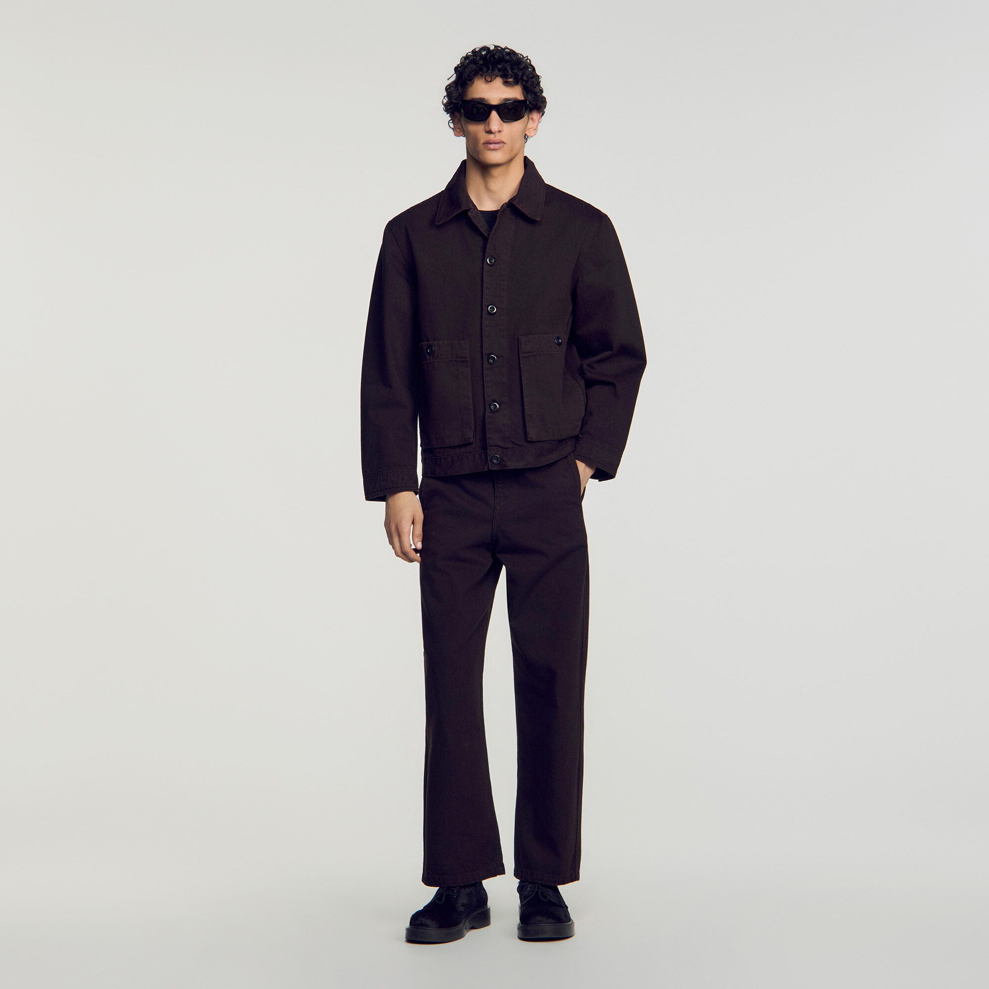 Denim worker jacket in Chocolate for Men | Sandro Paris