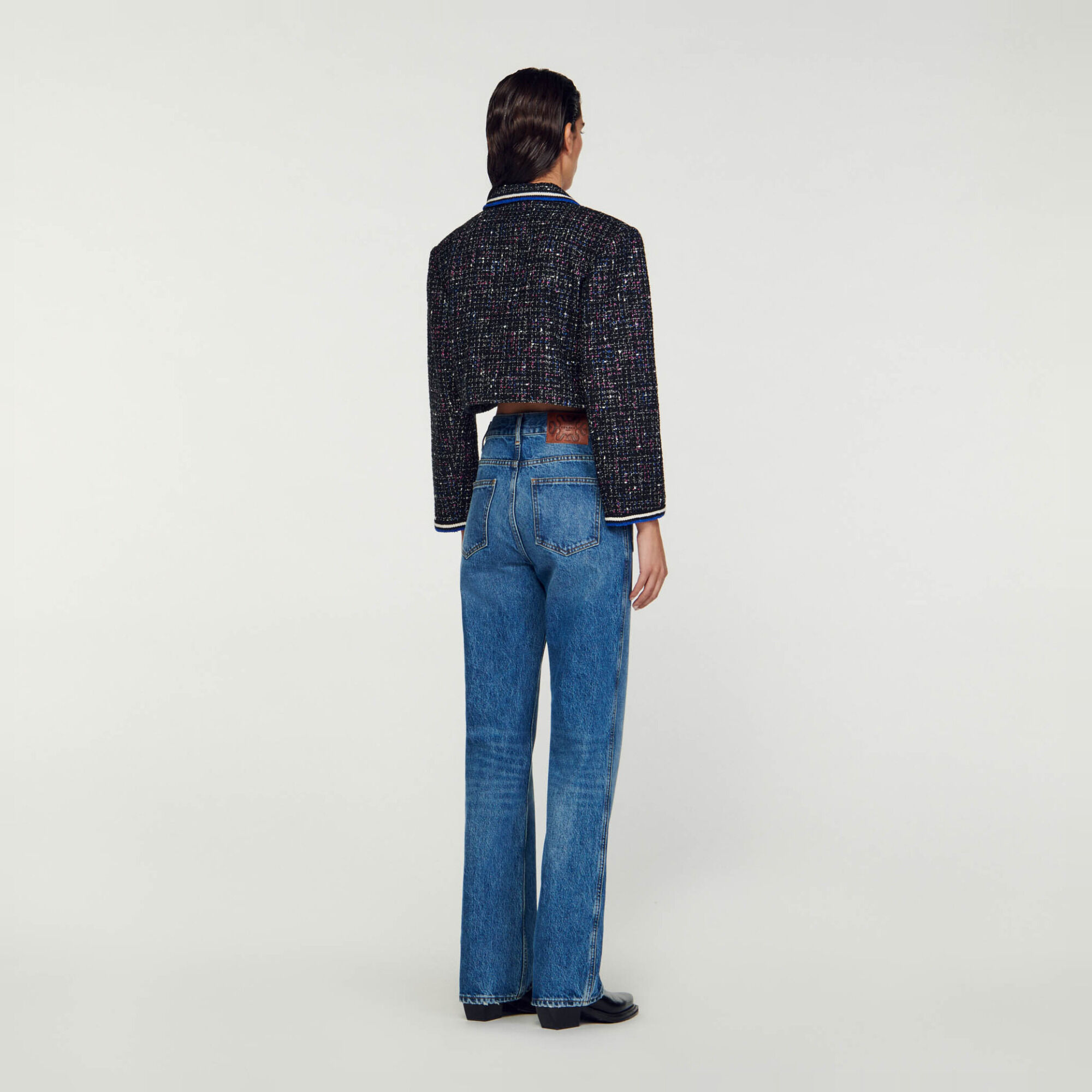 Short tweed jacket black / gray For Women | Sandro Paris