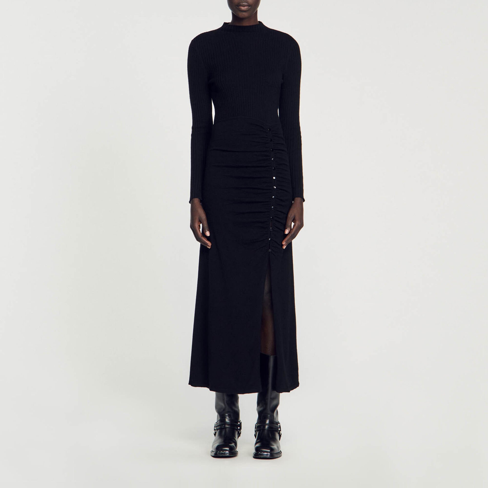 Long, gathered knit dress