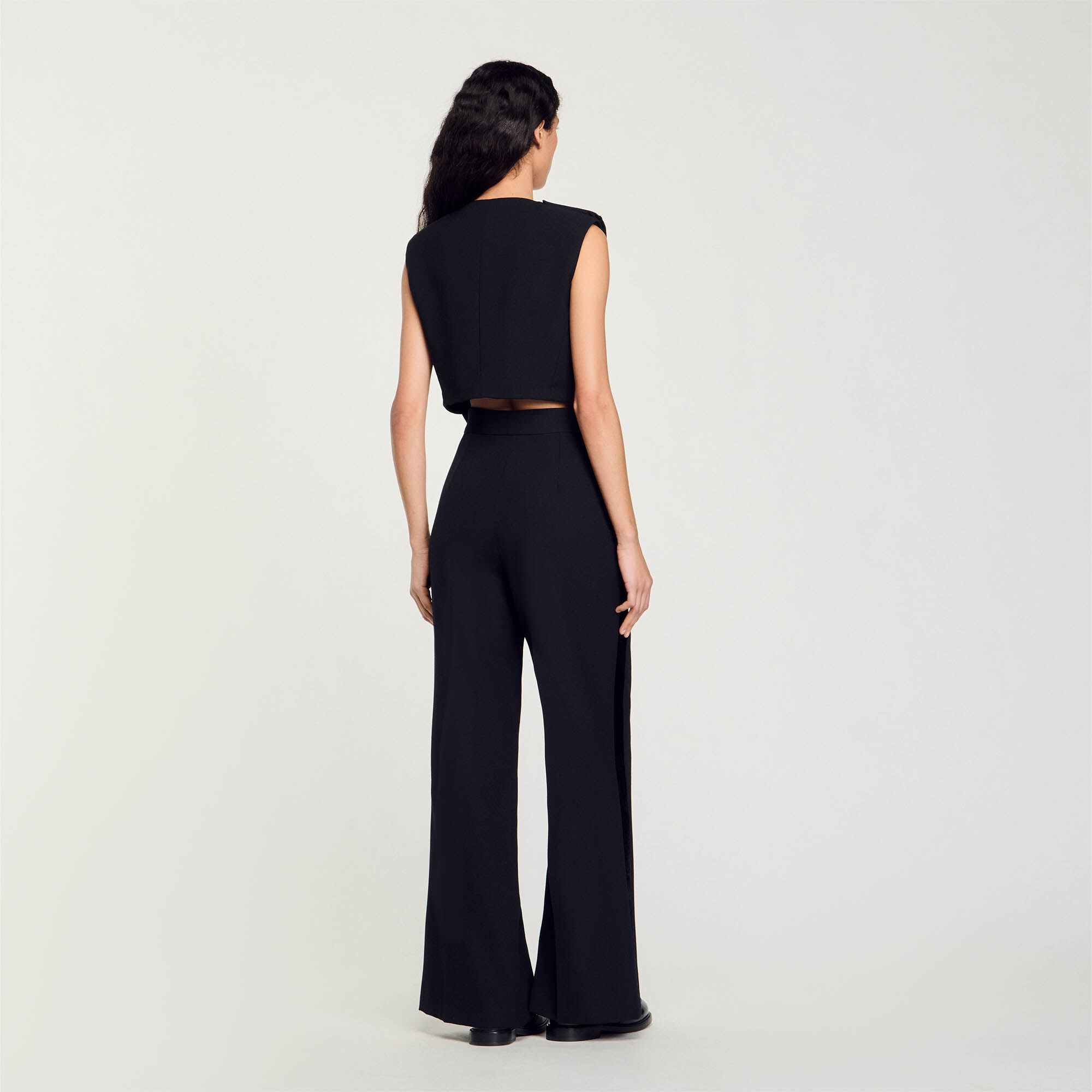 Satin-effect crop top black / gray For Women | Sandro Paris