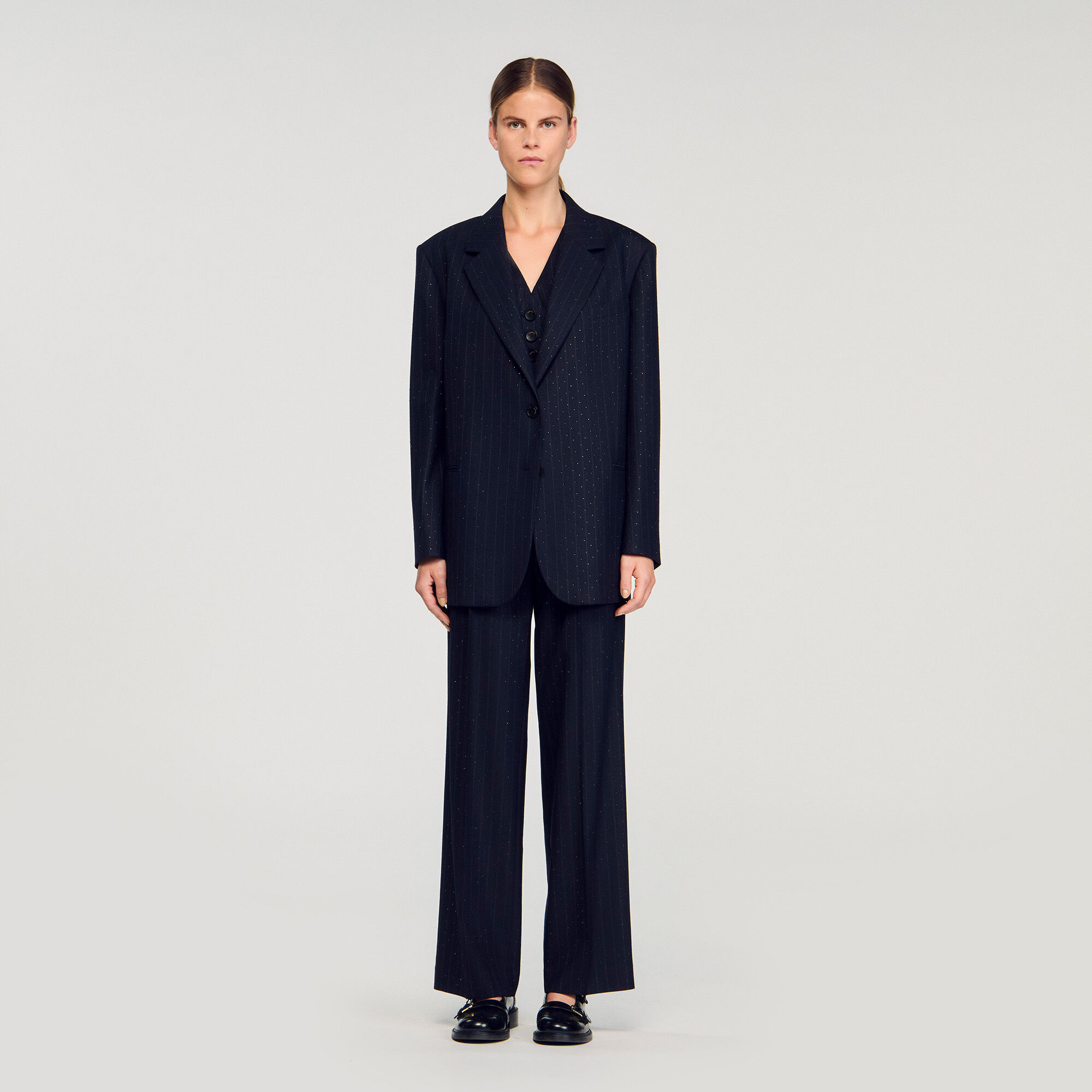 ✽✨スター地紋　モダンな長襦袢✨✽ Striped rhinestone suit jacket blue For Women | Sandro Paris