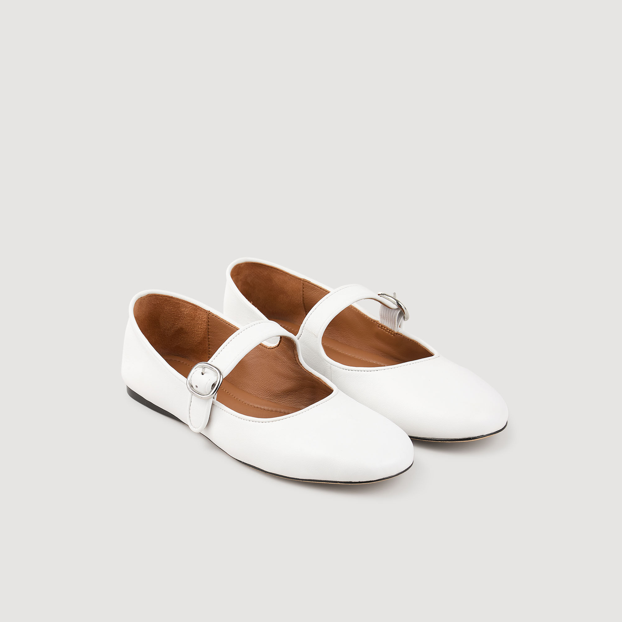 Shiny leather ballet flats white / beige For Women | Sandro