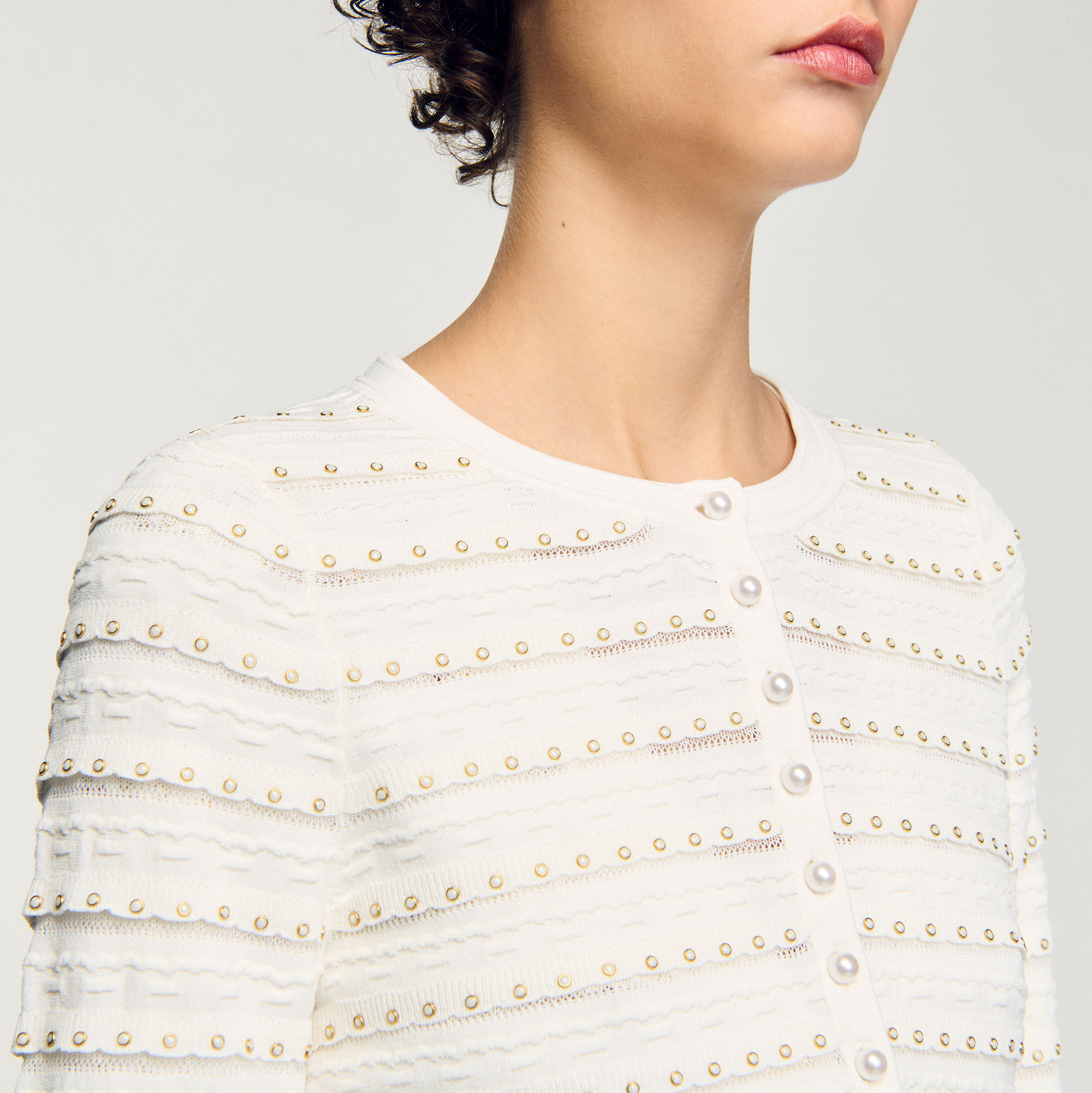 トップス cropped pearl cardigan Miss Pearl Cropped Button Down Cardigan (Assorted Colors