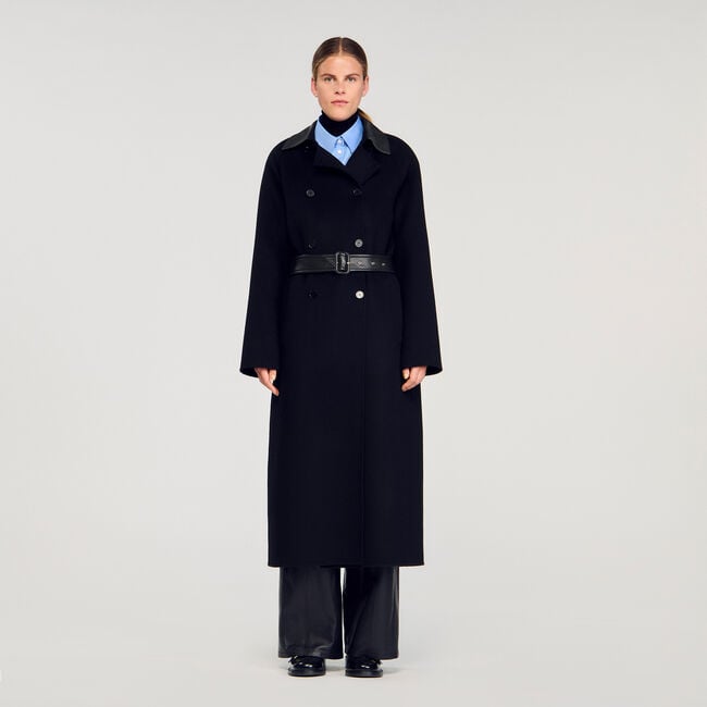 Long wool and leather coat