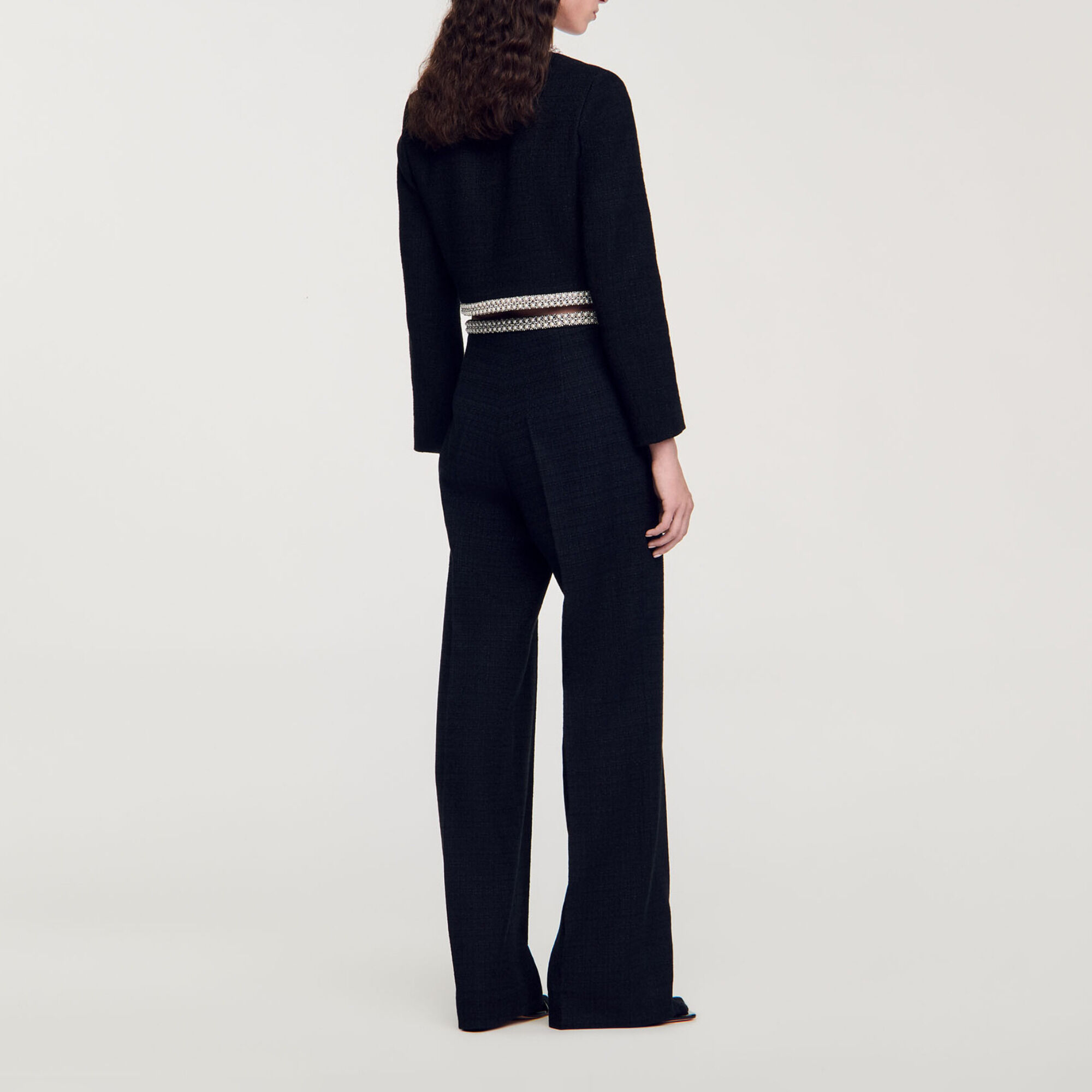 High-waisted tweed trousers