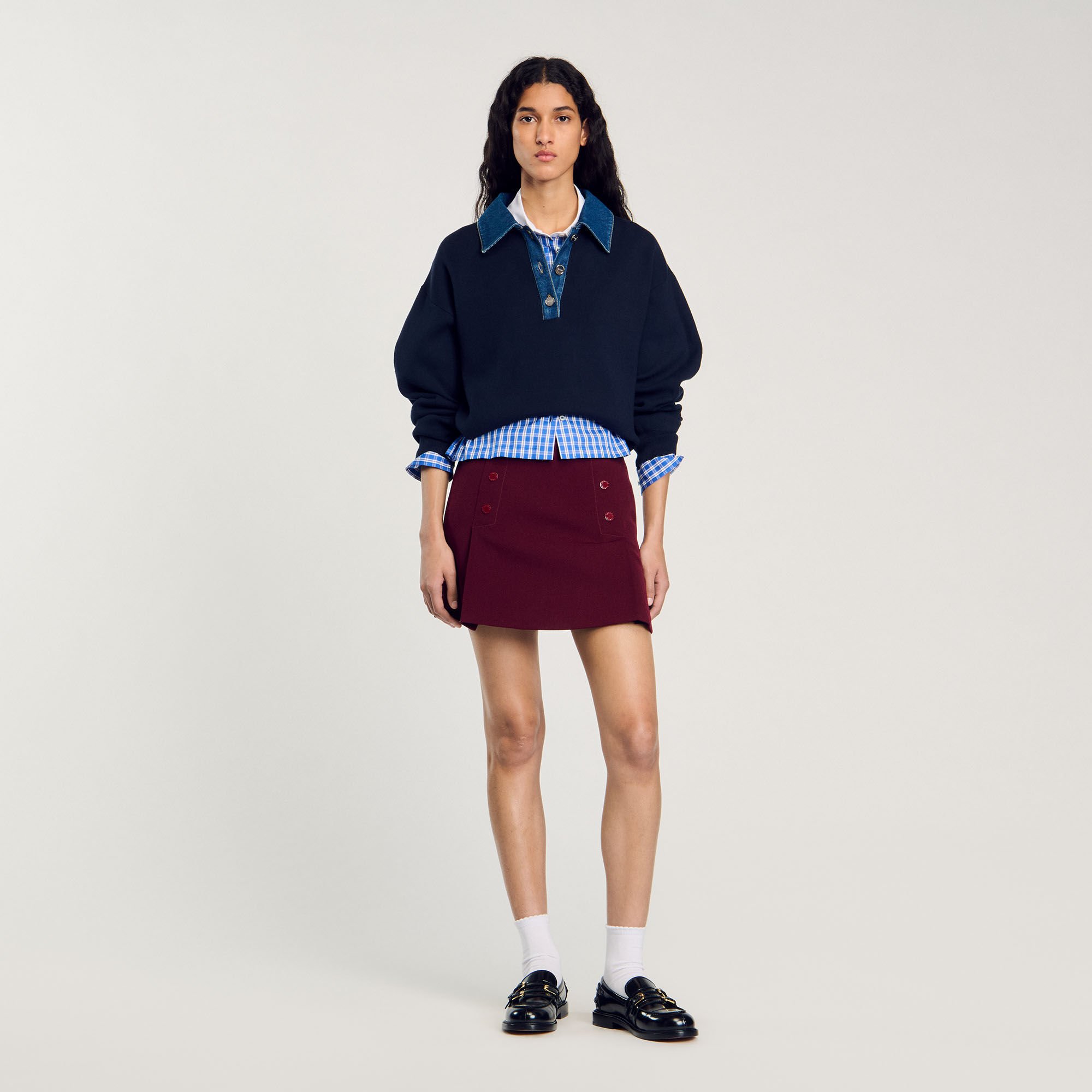 sweater with denim collar