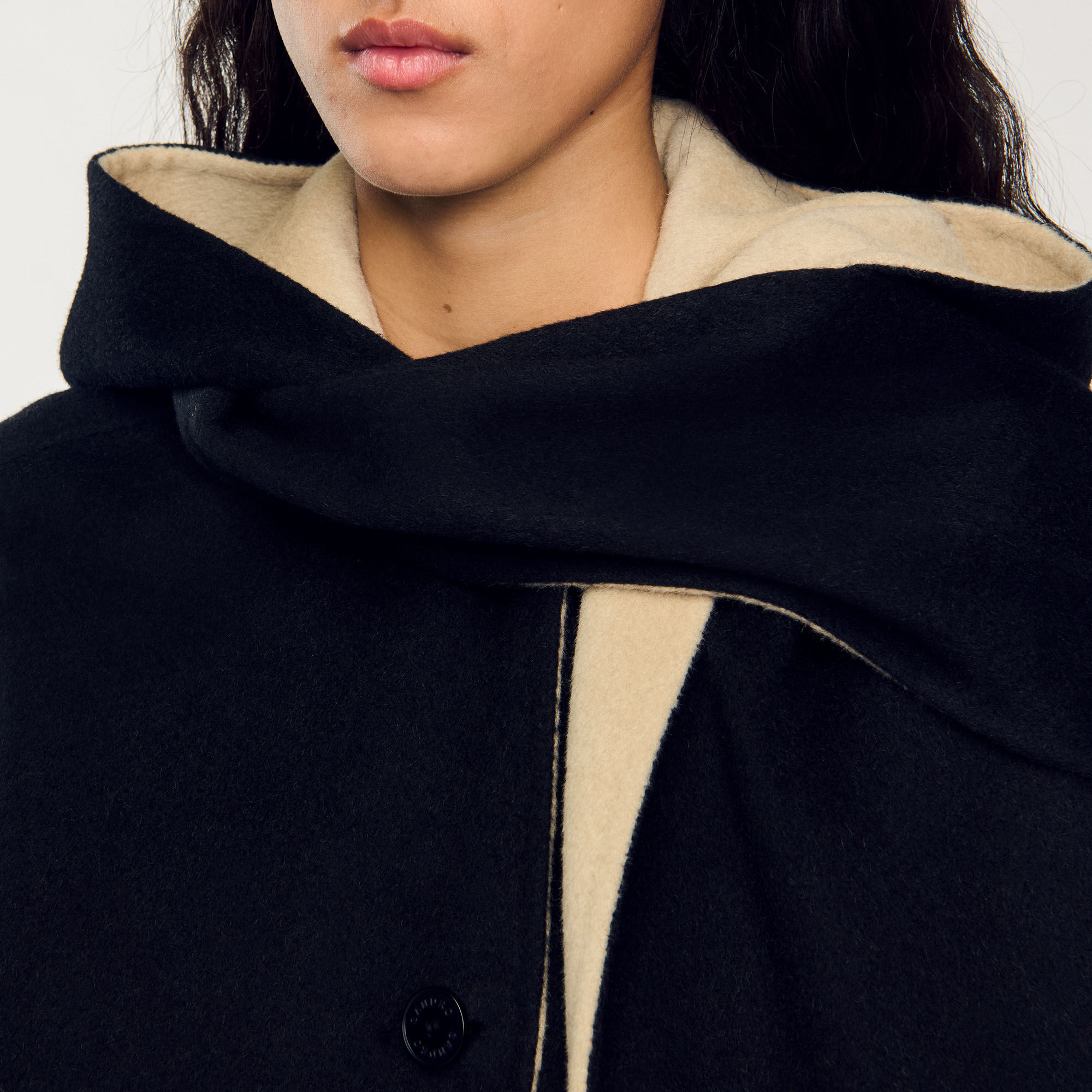 Wool coat with scarf