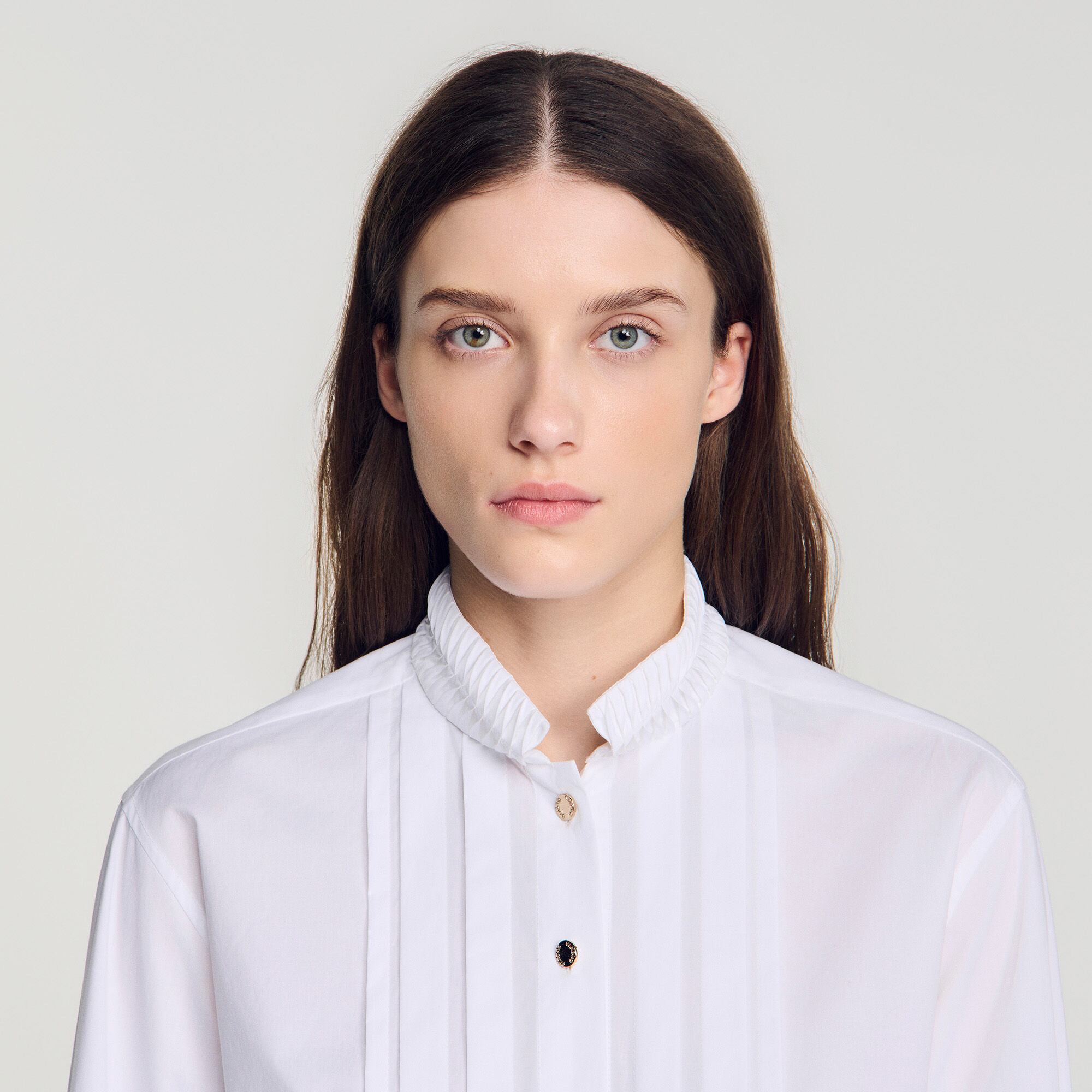Pleated shirt with origami collar in white for Women | Sandro Paris